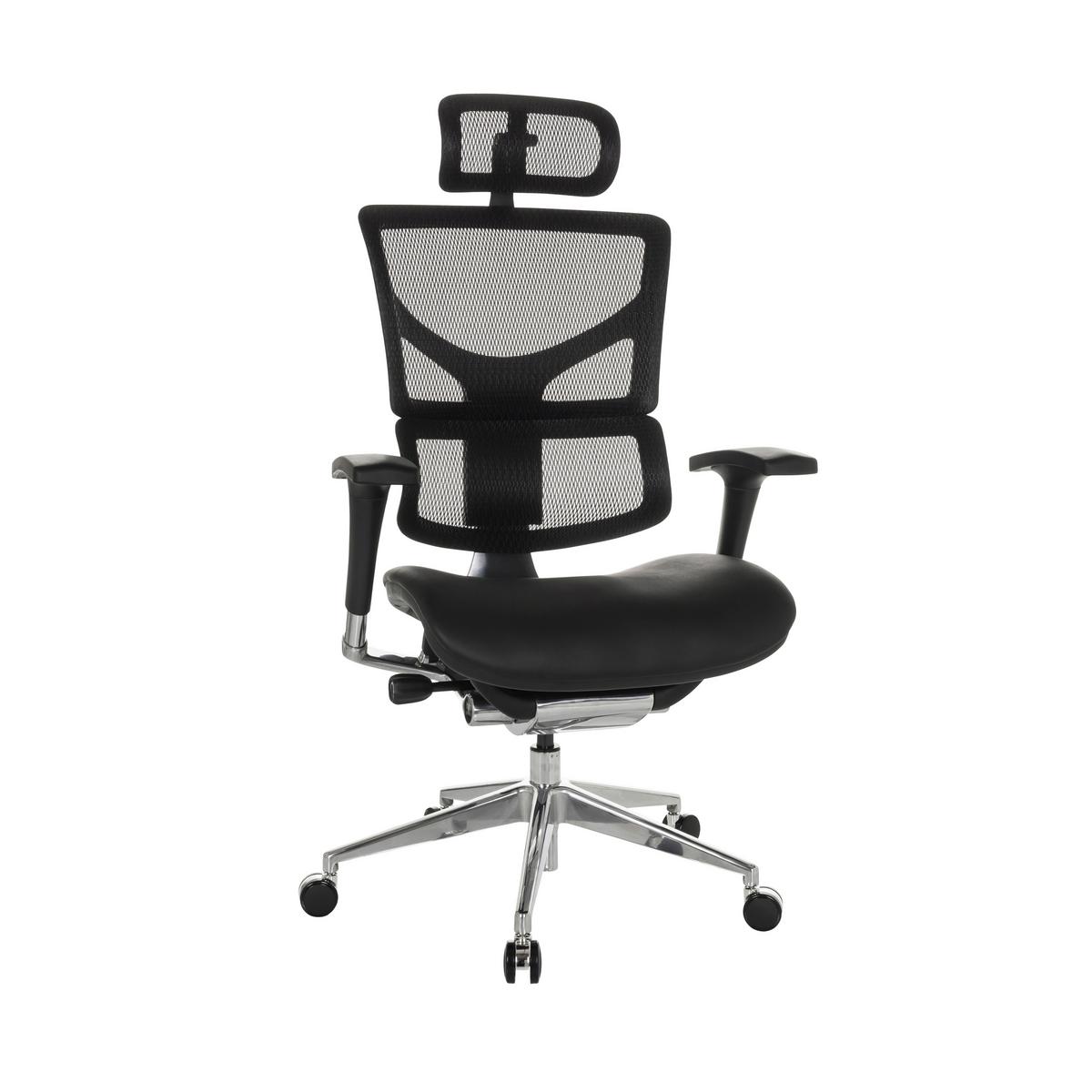 Drehstuhl Ergo-U2 Lm - Silberfarben/Schwarz, Basics, Leder/Kunststoff (70/124-146/67cm) - MID.YOU