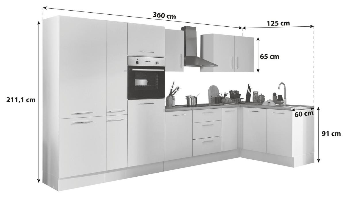Eckküche Turin Schwarz/eiche Dekor 360x125 Cm - Schwarz/Eiche Artisan, Basics, Holzwerkstoff (360/125cm) - MID.YOU