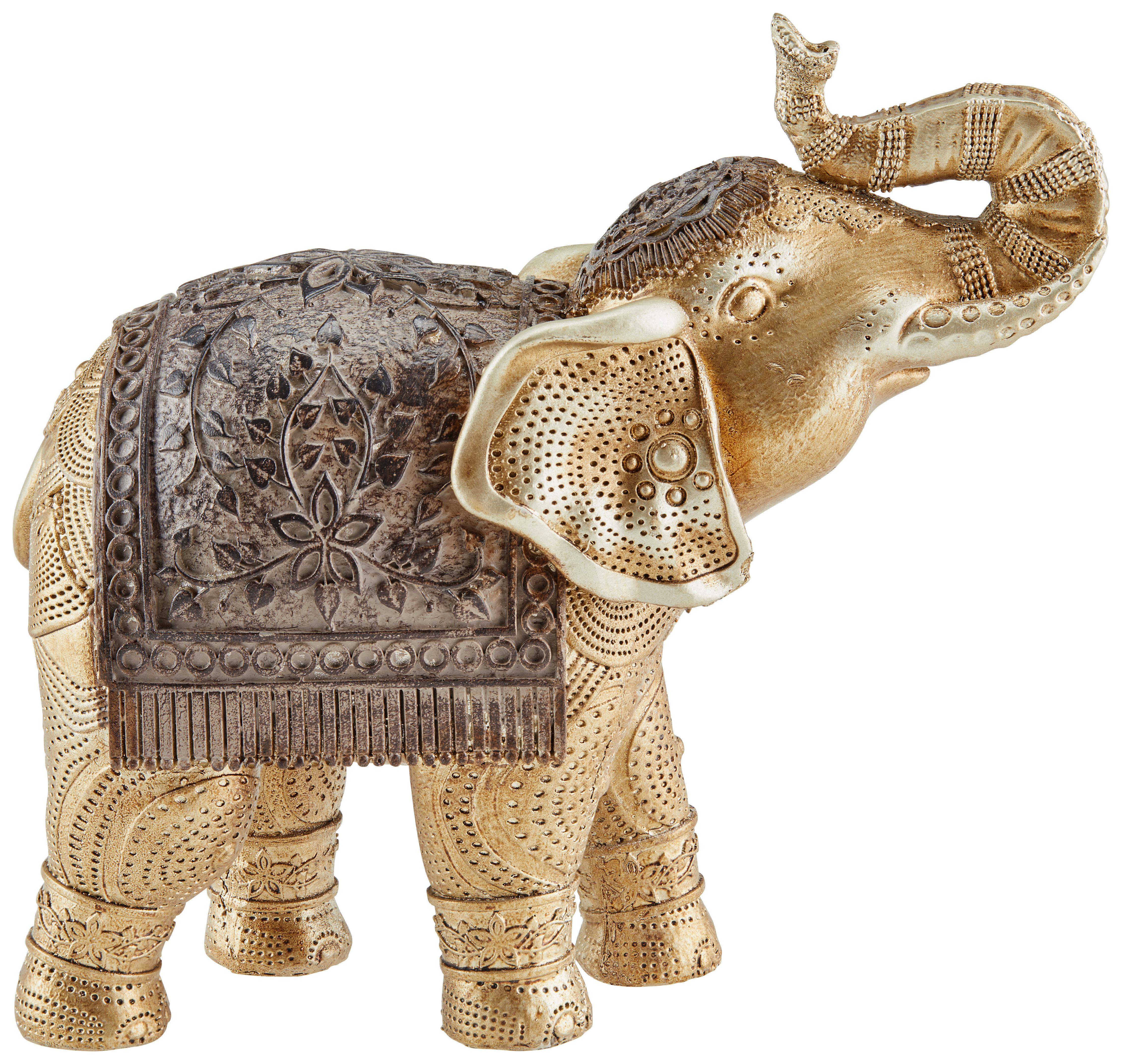 Dekofigur Elefant H: 14,5 cm Kunststoff für In- & Outdoor - Goldfarben/Braun, LIFESTYLE, Kunststoff (16/7/14,5cm) - Luca Bessoni