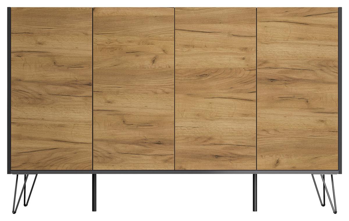 Sideboard Posseik Industrial Graphitfarben/eichef. 155 Cm - Eichefarben/Schwarz, Design, Holzwerkstoff (155/93,6/42cm) - P & B