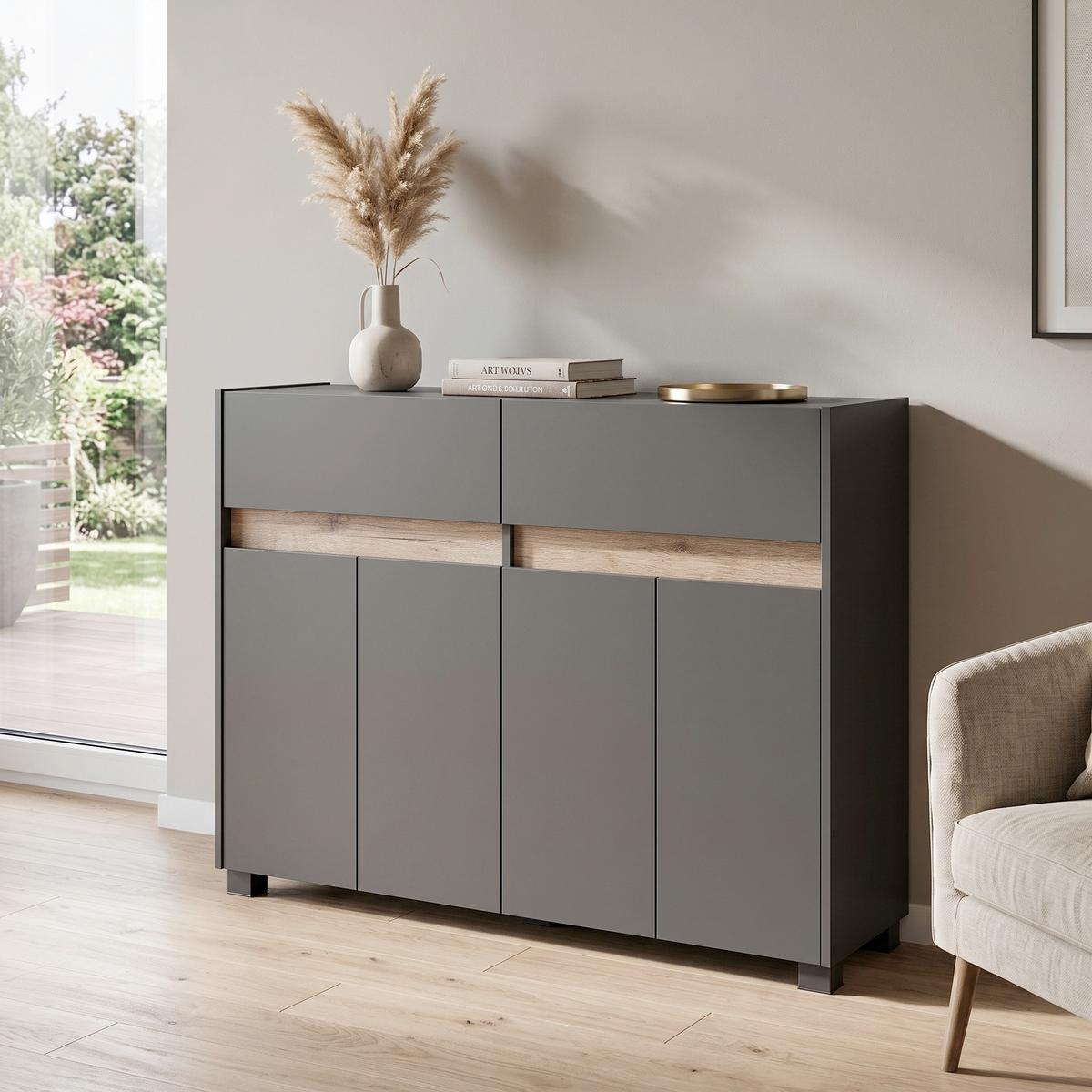 Kommode 112,2 cm Cosmo, Anthrazit - Anthrazit/Silberfarben, Design, Holzwerkstoff (112,2/84,8/33cm) - MID.YOU