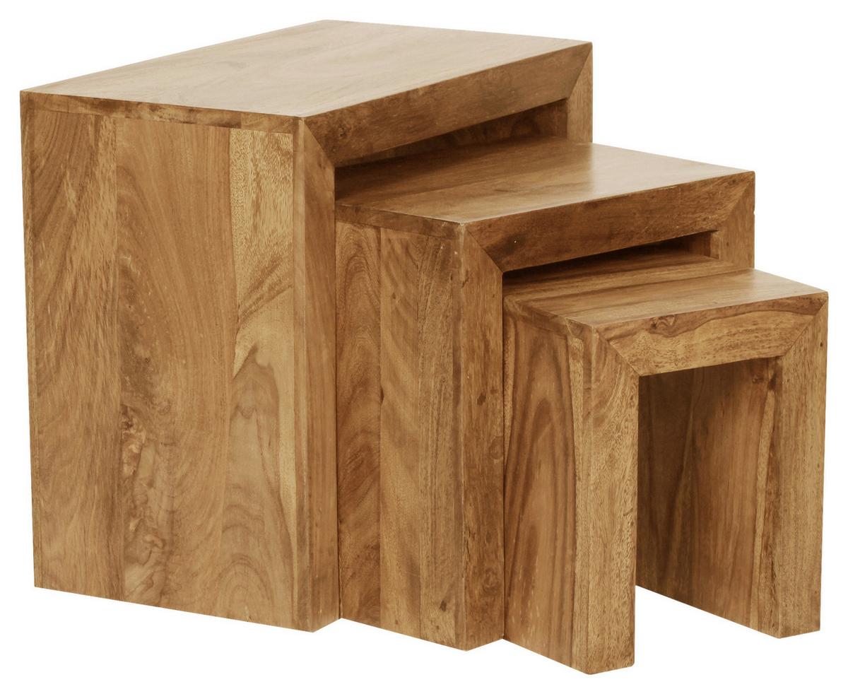 Příruční stolek Mumbai sada 3ks - barvy akácie, Design, dřevo (50/30/45cm) - MID.YOU