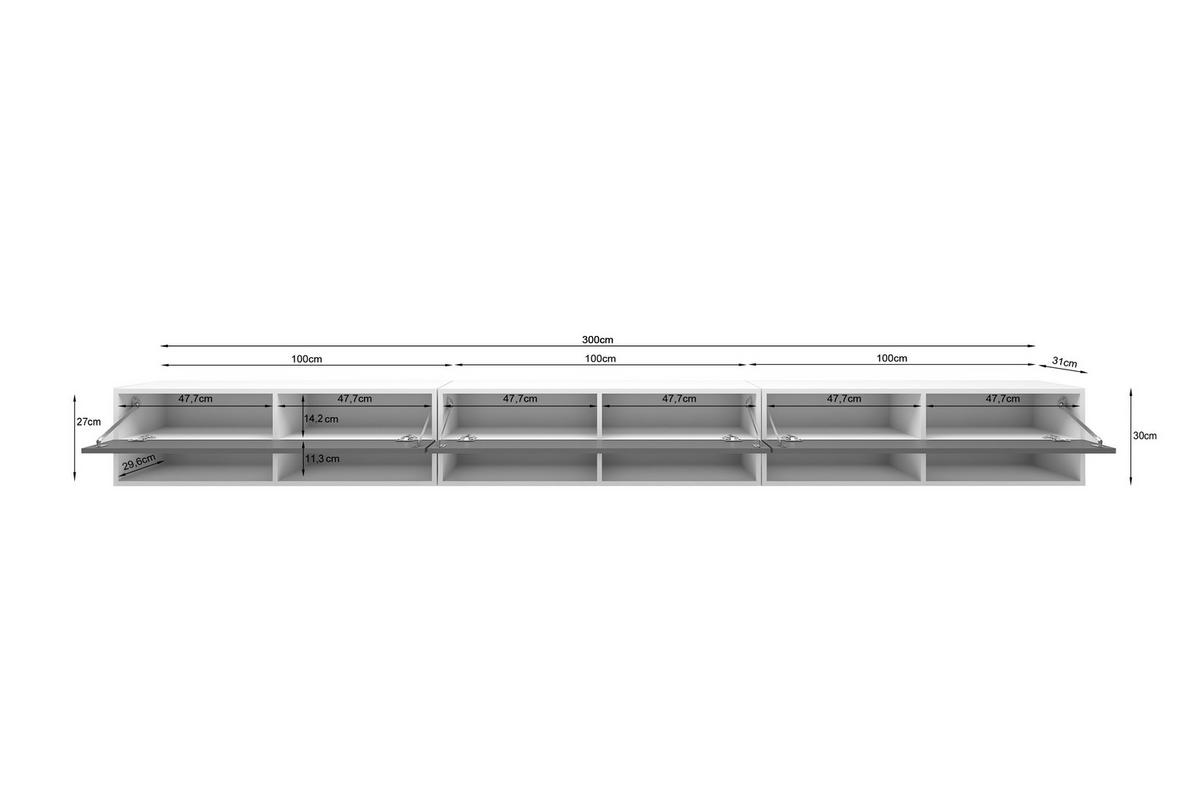 Nízka komoda s LED osvetlením - sivá/biela s vysokým leskom, Lifestyle, kompozitné drevo/plast (300/30/31cm) - P & B