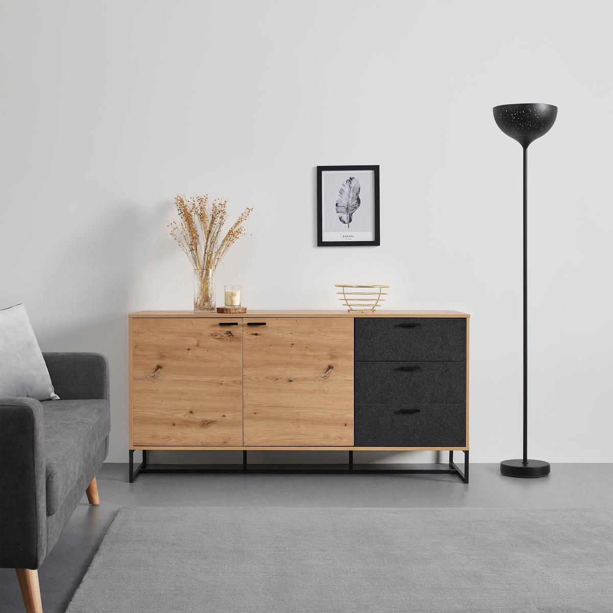 Komoda FOSCA - černá/barvy dubu, Moderní, kov (148,5/76/40cm) - Bessagi Home