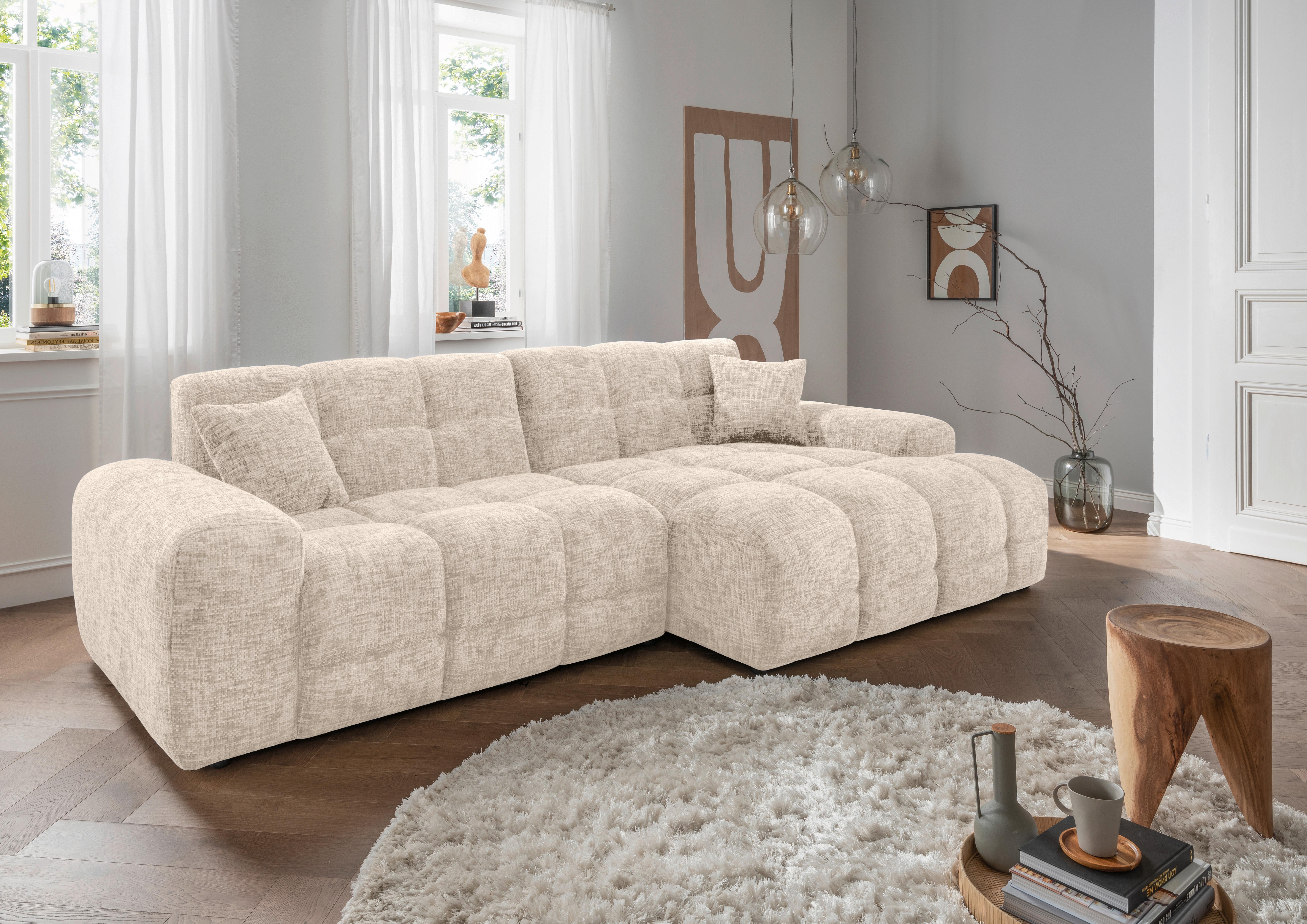 Ecksofa Bosco, Creme S: 301x152 cm - Creme/Schwarz, MODERN, Textil (301/152cm) - Livetastic