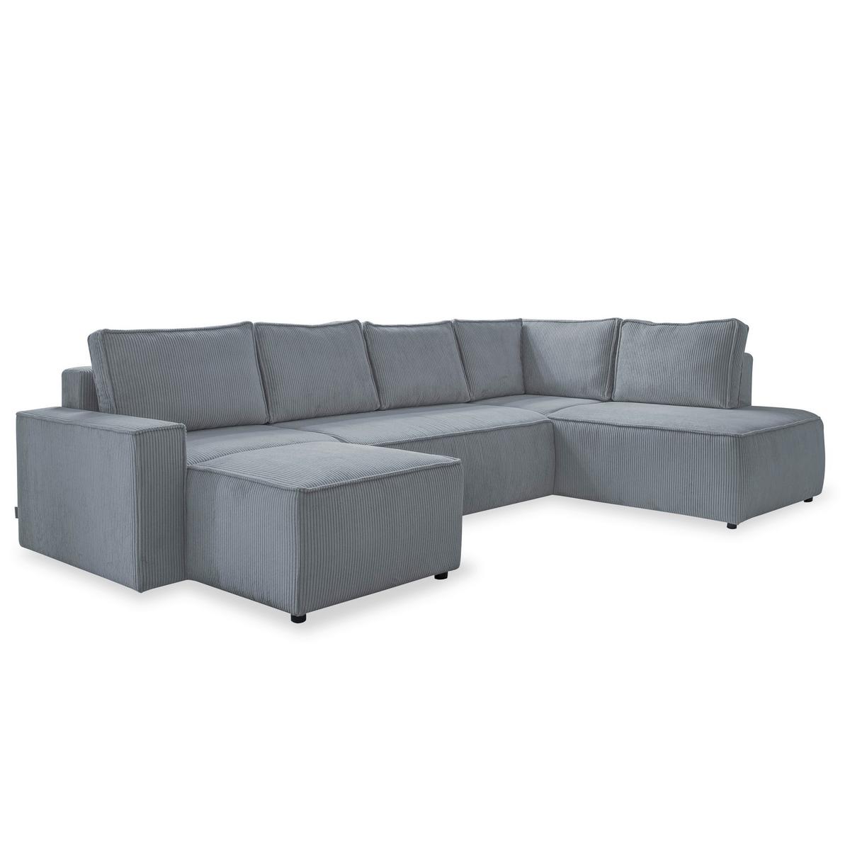 Rohová sedačka OLIVER, světle šedá, manšestr, pravá - černá/světle šedá, Design, textil/plast (156/322/194cm) - MID.YOU