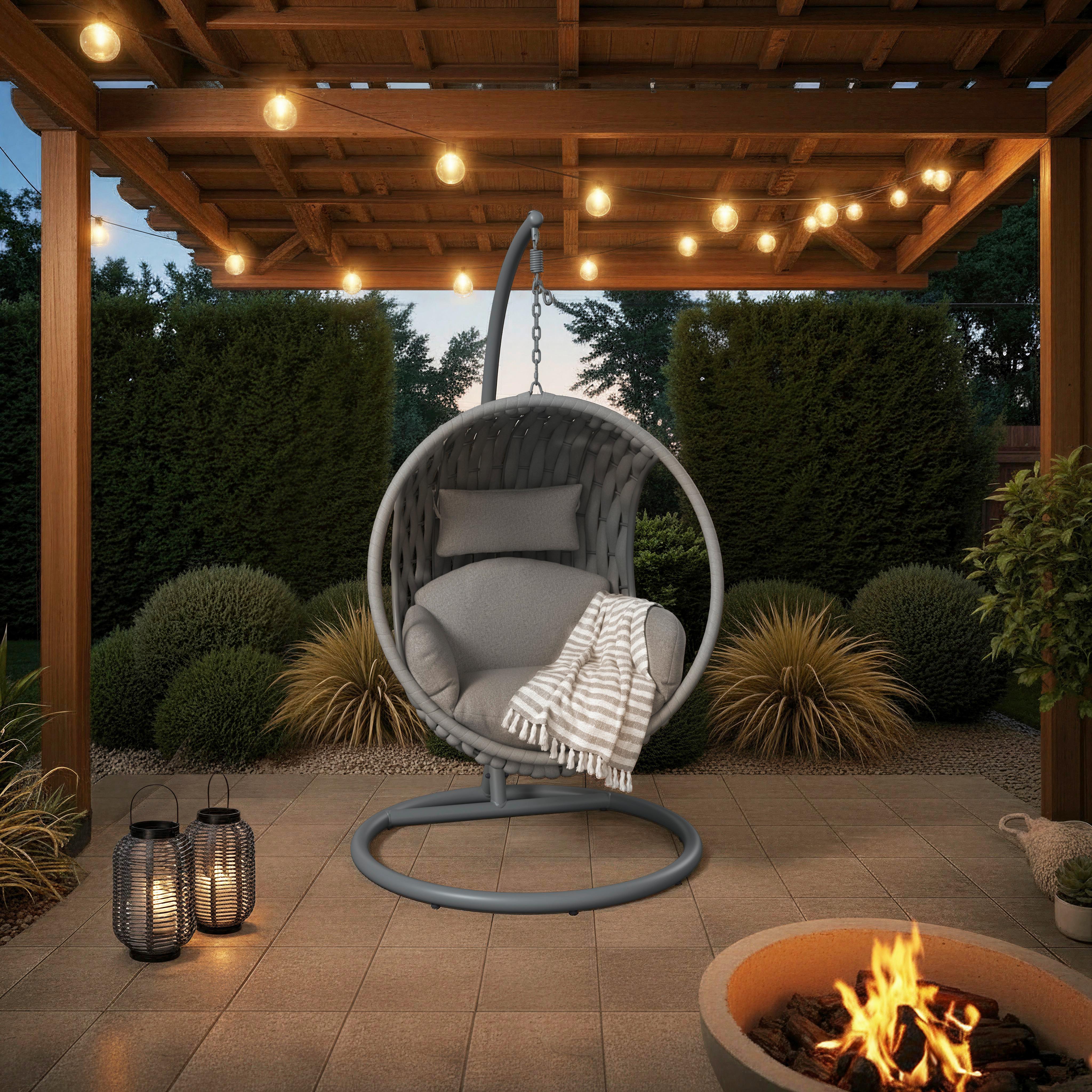 ZÁVĚSNÉ KŘESLO MIRA - světle šedá, Moderní, kov/textil (107cm) - Bessagi Garden