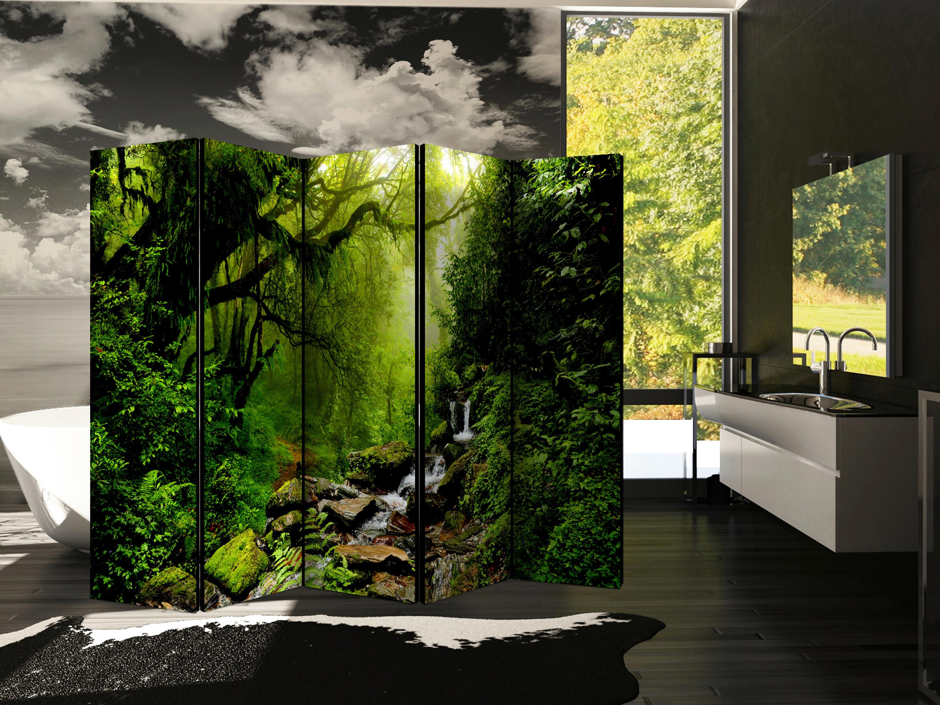 Paravent Grün B: 225 cm - Dunkelgrün/Grün, Basics, Holz/Kunststoff (225/172/3cm) - artgeist