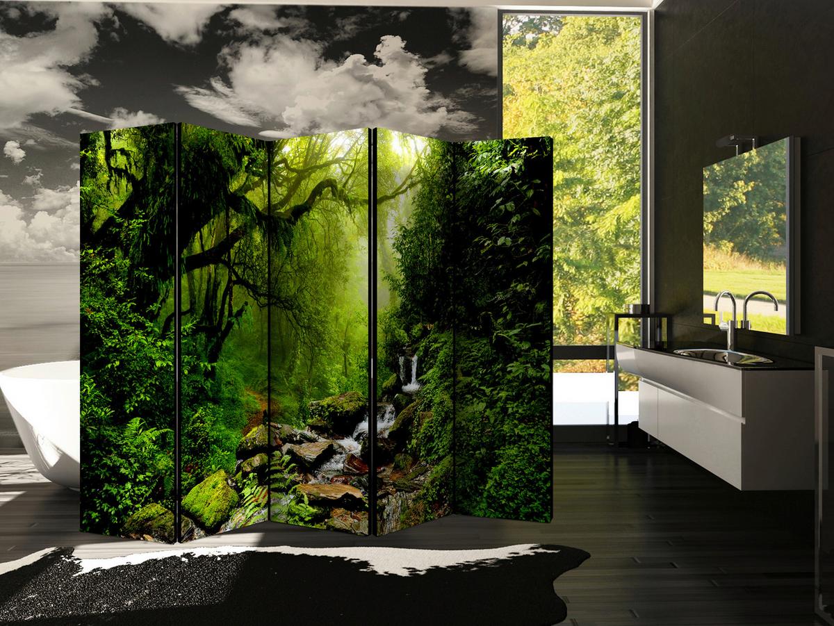 Paravent Grün B: 225 Cm - Dunkelgrün/Grün, Basics, Holz/Textil (225/172/3cm) - artgeist