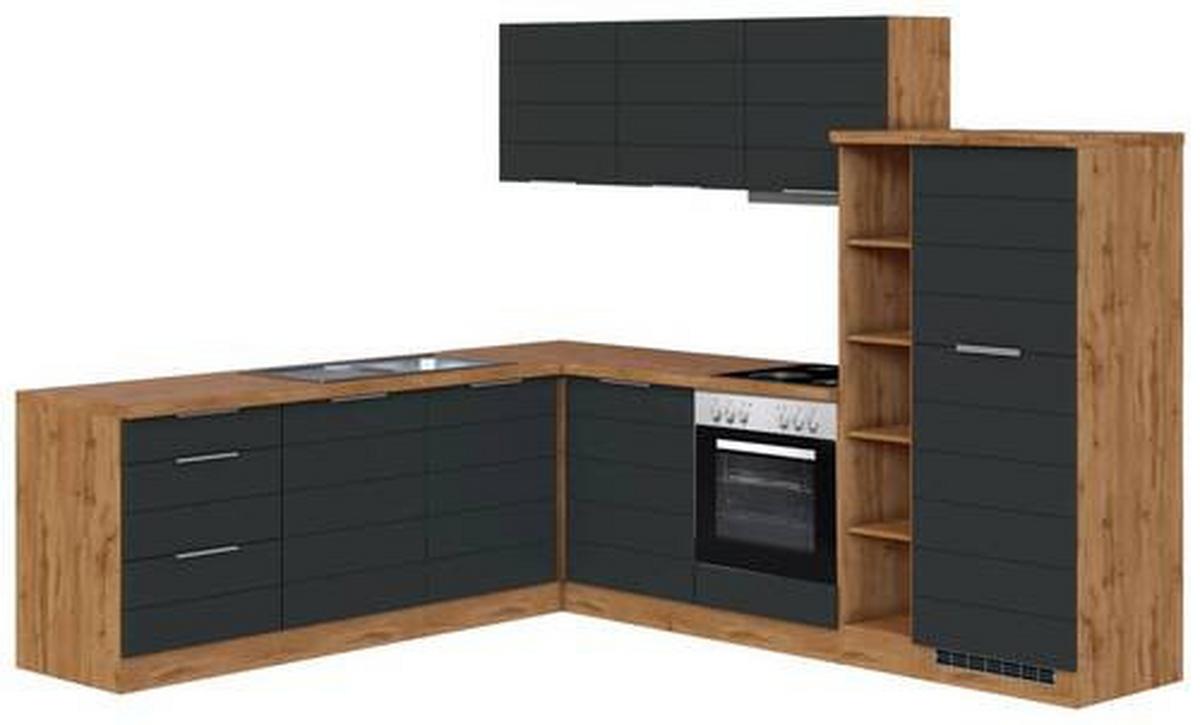 Eckküche Florenz mit Geräten 240x270 cm Grau/Eichefarben - Eiche Wotan/Grau, Design, Holzwerkstoff (240/270cm) - Held