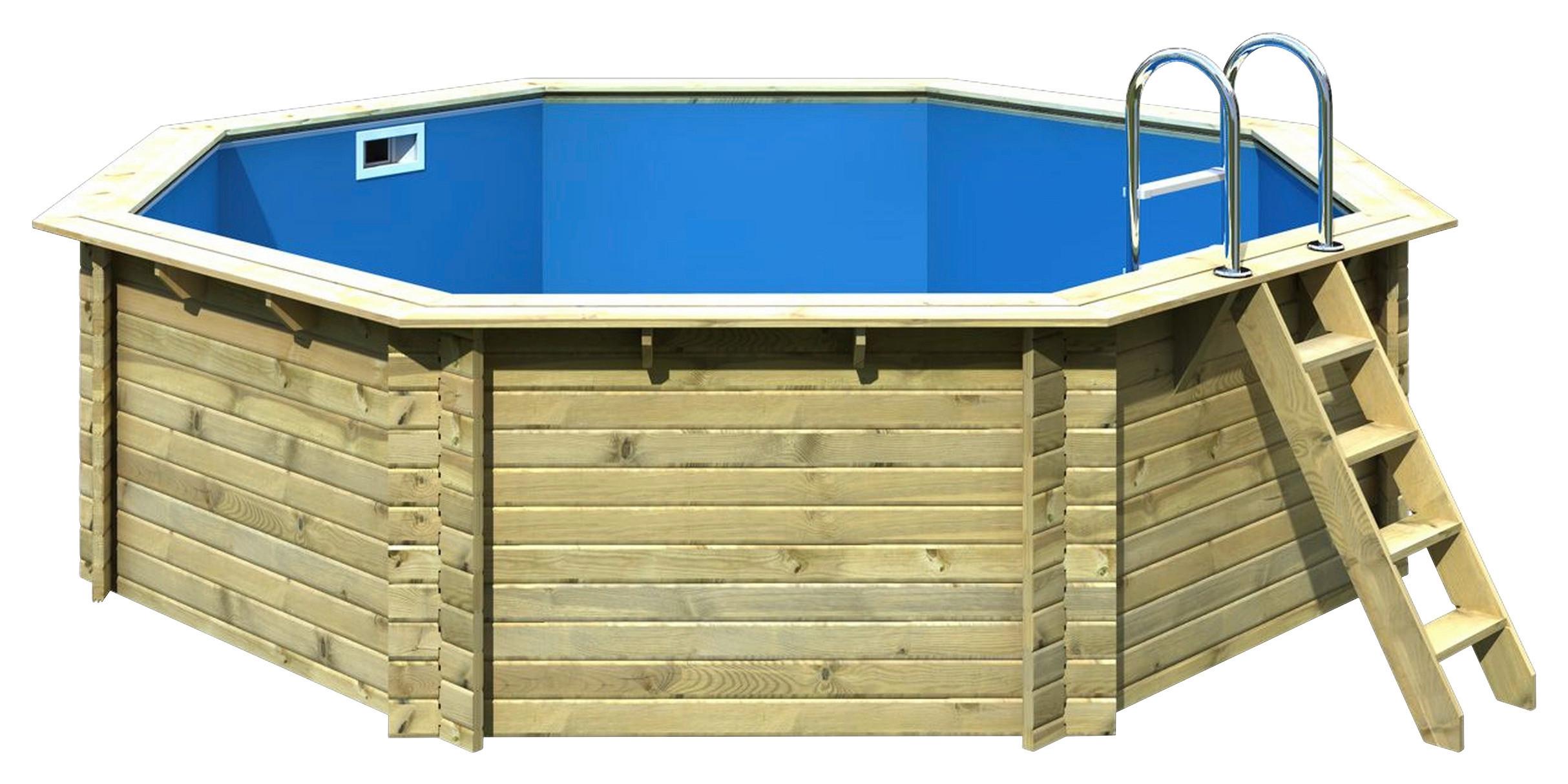 Schwimmbecken Achteckig Ibiza 3 mit Leiter, Pumpe Ø 470 cm - Blau/Naturfarben, Basics, Holz (470/124cm) - Karibu