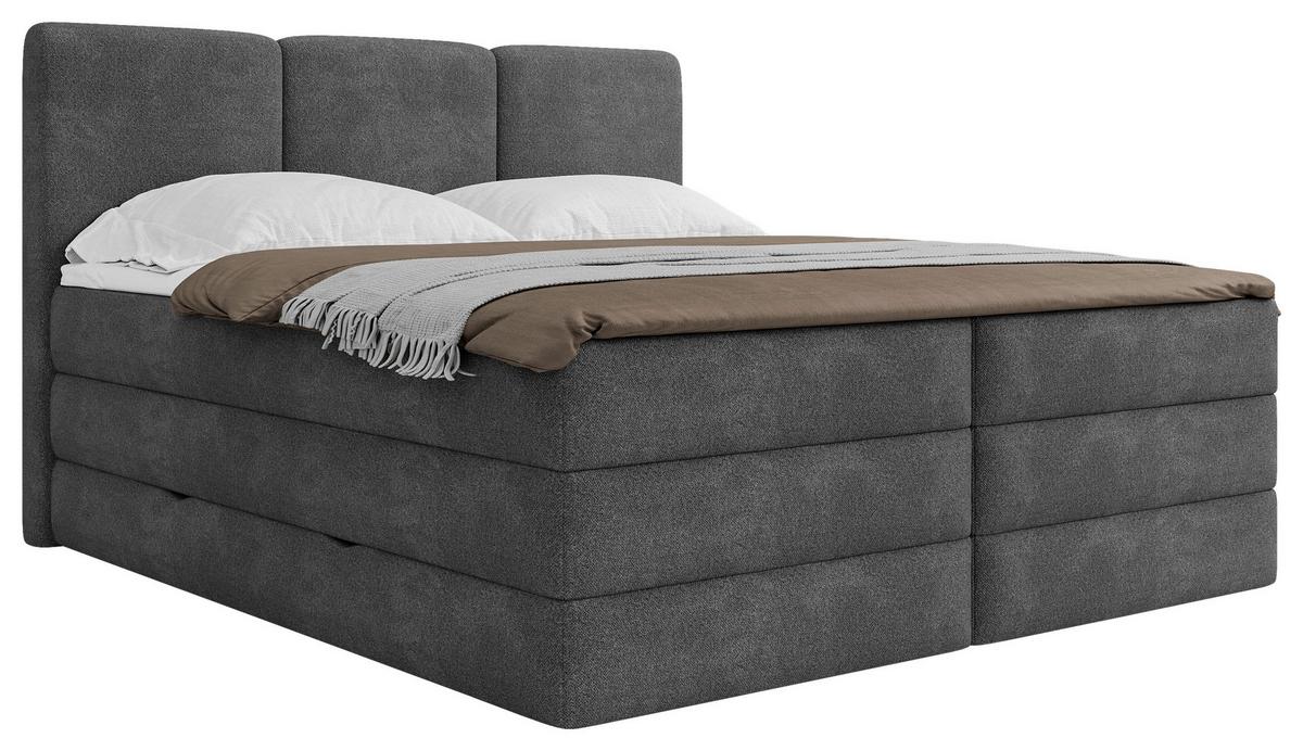 Boxspringbett mit Topper & Bettkasten 180x200 Castel K - Anthrazit/Schwarz, MODERN, Holz/Holzwerkstoff (180/200cm) - MID.YOU