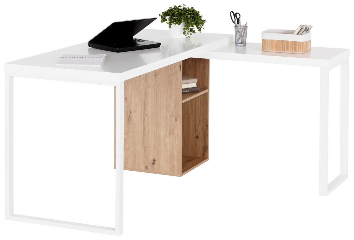 Eckschreibtisch Mit Stauraum B: 140cm H: 75cm Tamara - Eichefarben/Weiß, MODERN, Holzwerkstoff/Metall (140/60/75cm) - MID.YOU