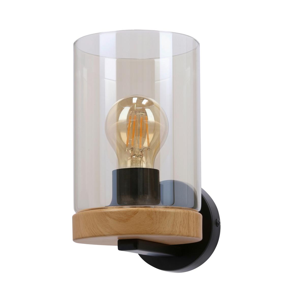 Wandleuchte 21-21953 Wels - Eichefarben/Schwarz, Natur, Glas/Metall (17/12/21cm)