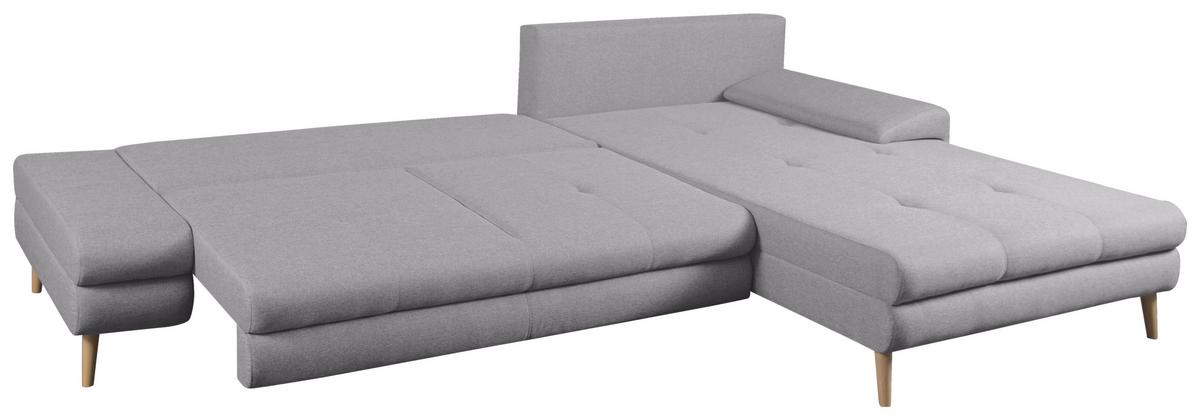 Ecksofa Mit Schlaffunktion Floby Stauraum Hellgrau - Beige/Silberfarben, Trend, Textil (313/215cm) - MID.YOU