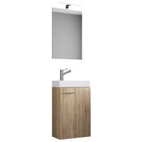 Elegantná hosťovská kúpelňa zrkadlo s LED osvetlením - biela/dub sonoma, Modern, kompozitné drevo/keramika (41cm) - MID.YOU