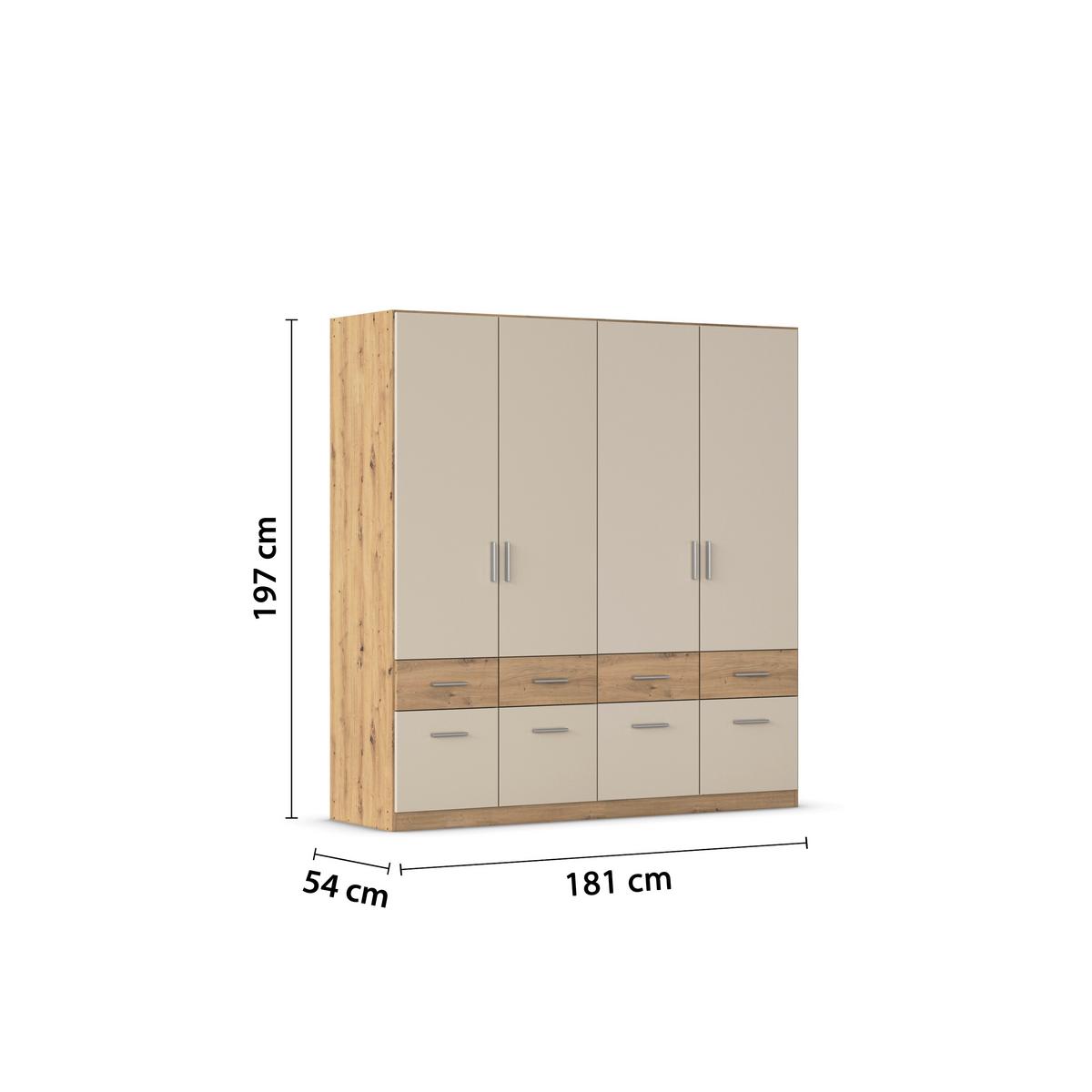 Skrińa s otočnými dverami CELLE, šírka 181 cm - šampanská/dub artisan, Konventionell, kompozitné drevo/plast (181l) - Mömax