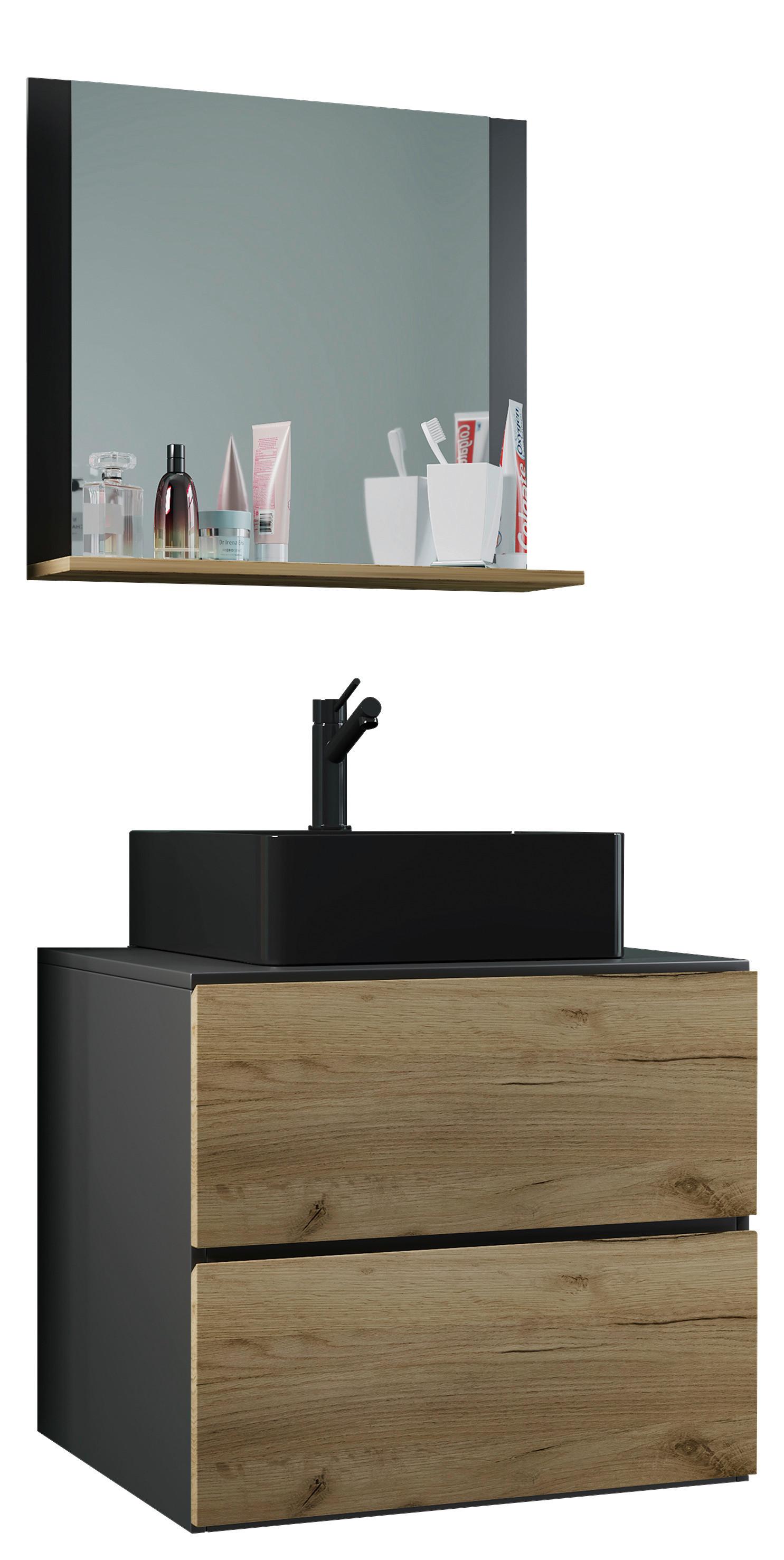 Badezimmer Lendas Bl M - Honigeiche/Anthrazit, MODERN, Glas/Keramik (61cm) - MID.YOU