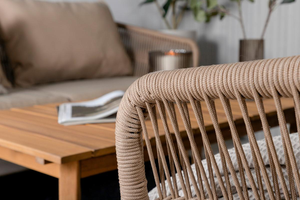 Loungegarnitur 4--Teilig Chania Holz/Metall/Textil mit Kissen - Beige/Akaziefarben, KONVENTIONELL, Holz/Textil - Gardenson