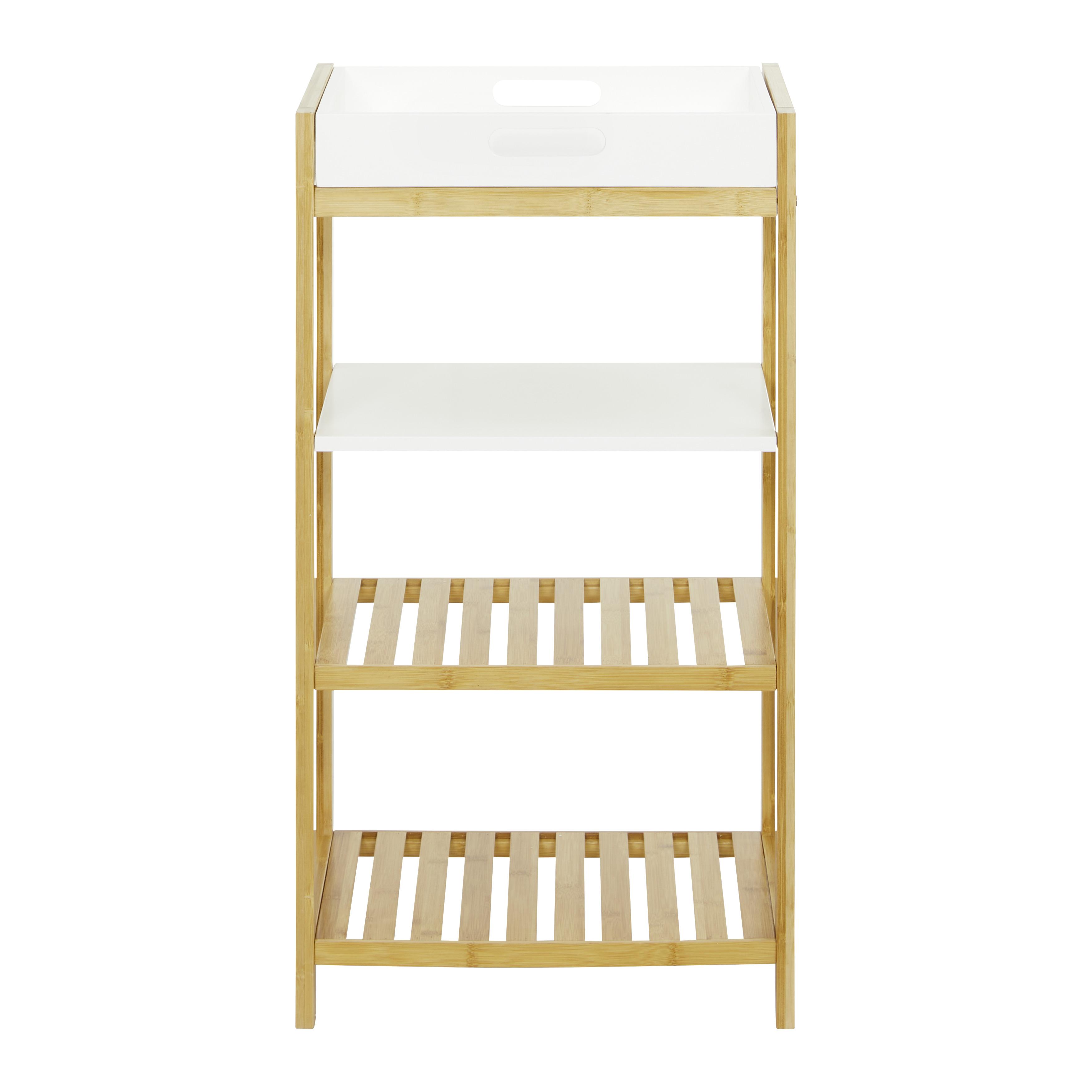 Regál Z Bambusu Mirela - bílá/přírodní barvy, Moderní, kompozitní dřevo/přírodní materiály (40/76/30cm) - Bessagi Home