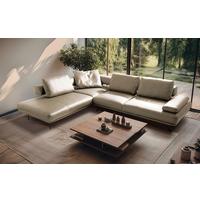 Ecksofa Como Echtleder Creme 237x306 - Creme/Schwarz, Design, Leder (237/306cm) - Livetastic