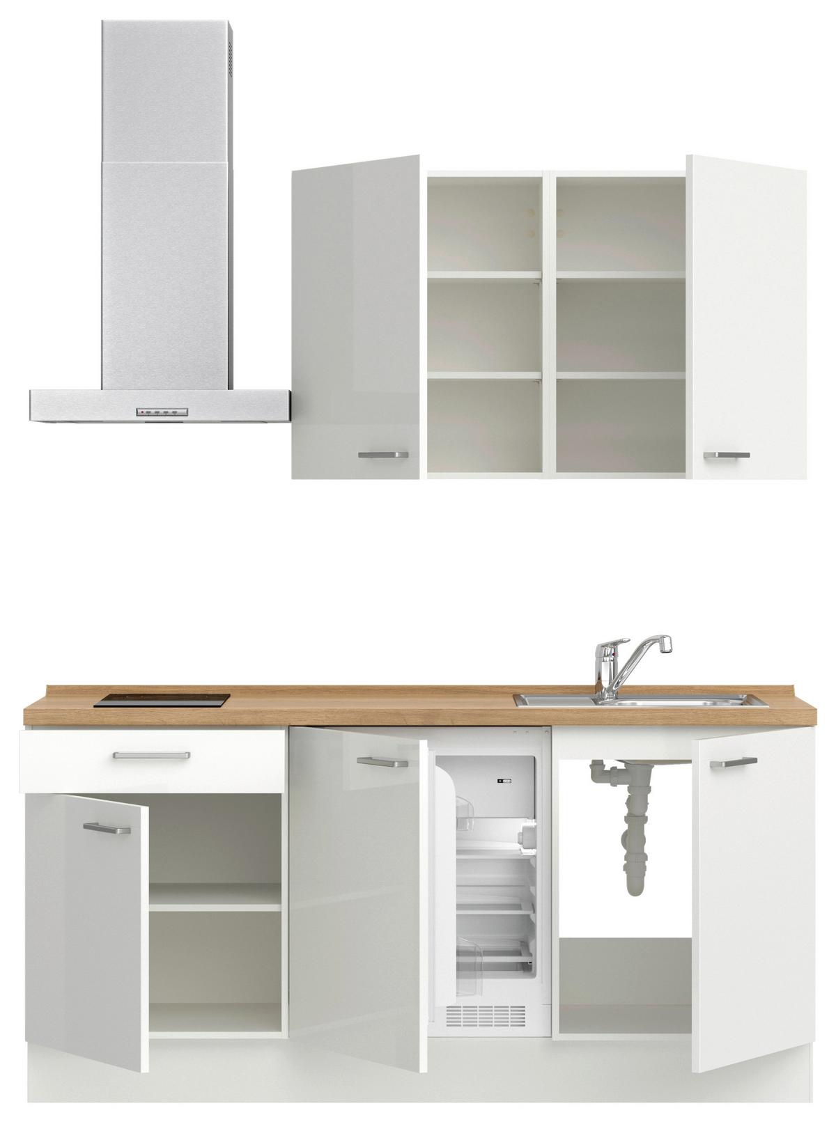 Kuchyňská linka 180 cm, alpská bílá, vysoký lesk - barvy dubu/vysoce lesklá bílá, Moderní, kov/kompozitní dřevo (180cm) - Nobilia