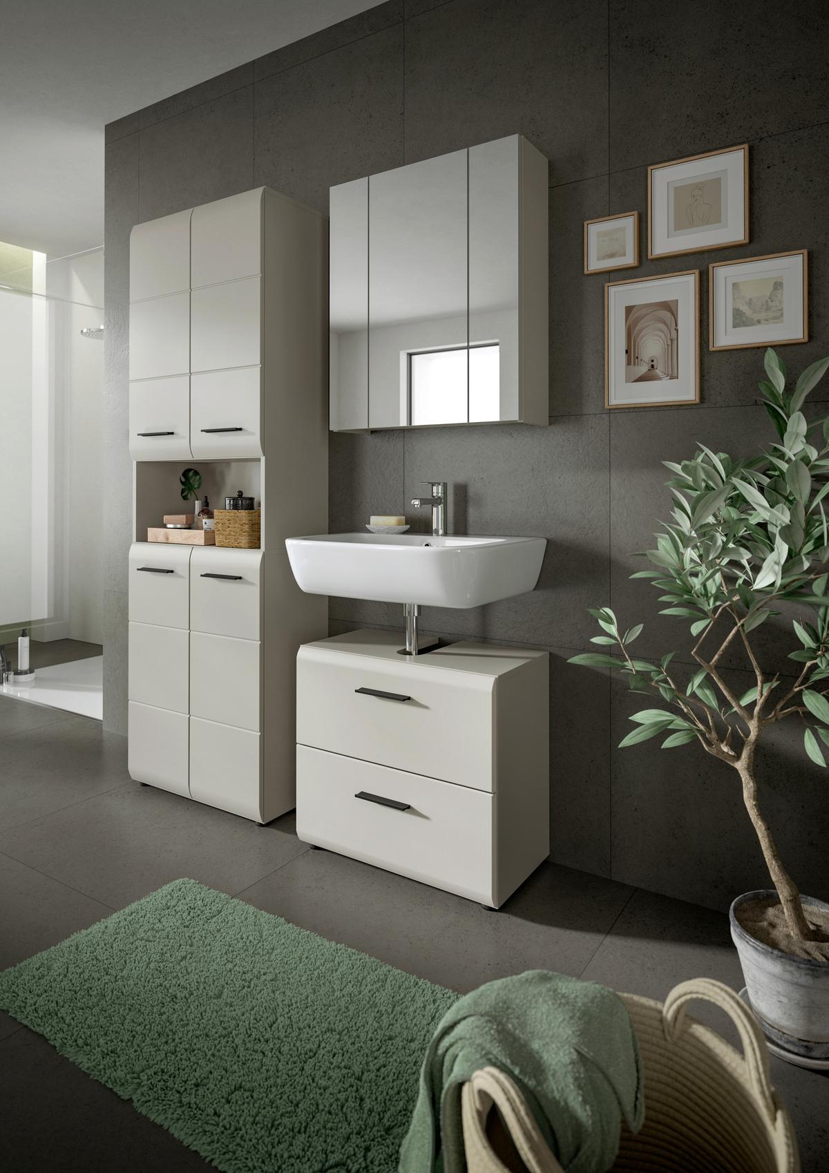 Badezimmer Ice Kaschmir B: 120cm - Kaschmir/Schwarz, Trend, Glas/Holzwerkstoff (120cm) - MID.YOU