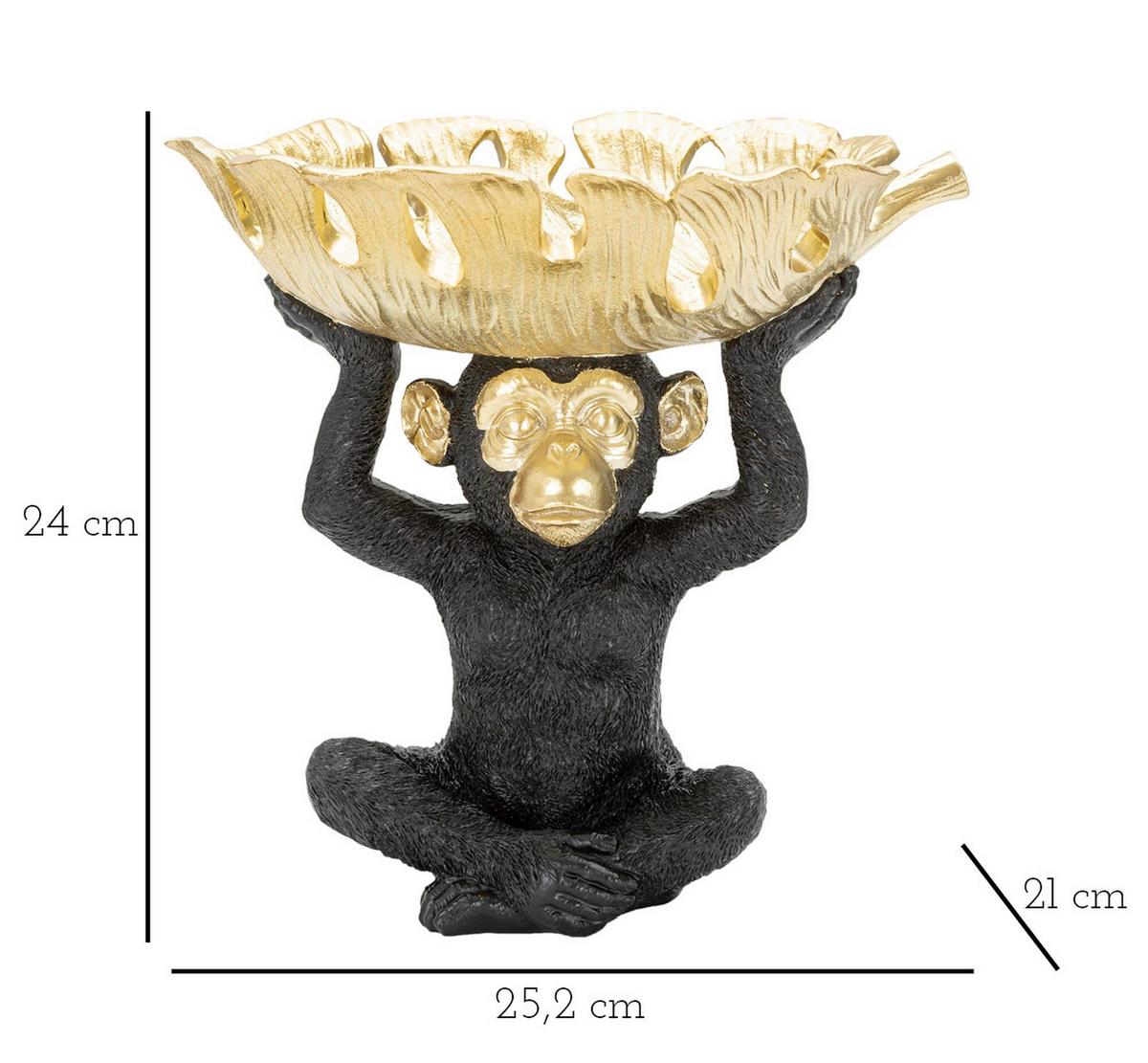 Skluptur Decor Monkey Schwarz, Goldfarben, B: 25,2cm - Goldfarben/Schwarz, Basics, Kunststoff (25.2/24/21cm)