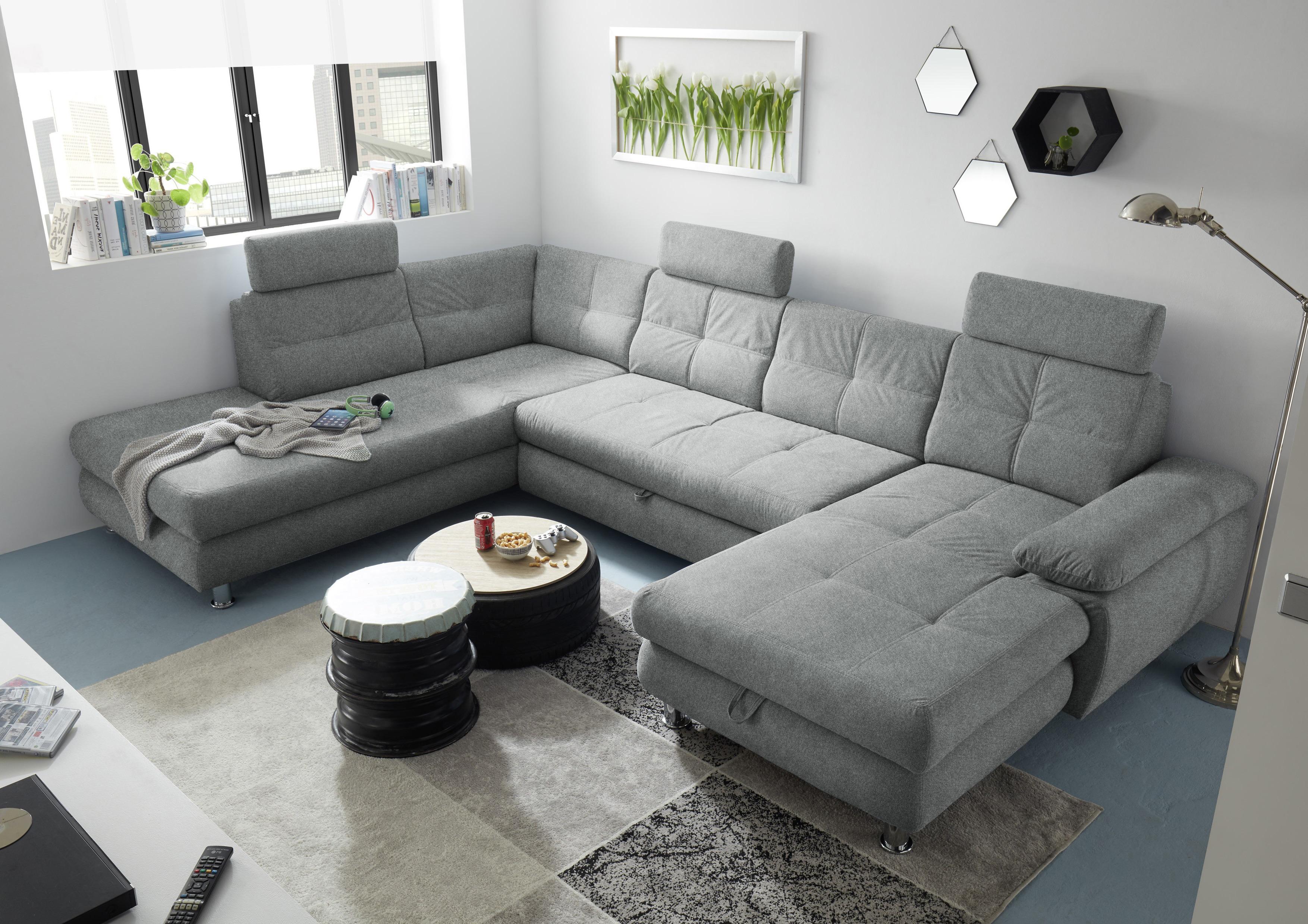 Sedací souprava ALBA U, levá, šedá, úl.prostor, lůžko - světle šedá, Moderní, textil/plast (233/349/177cm) - MID.YOU