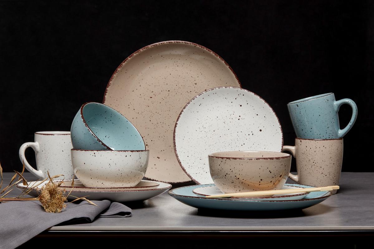 Kombinovaný servis Kelly, 24-dielny - hnedá/modrá, Modern, keramika - Modern Living