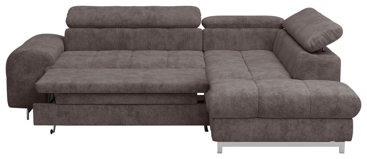 Ecksofa Mit Schlaffunktion Cloud + Dunkelbraun - Chromfarben/Dunkelbraun, KONVENTIONELL, Textil (257/206cm) - Livetastic