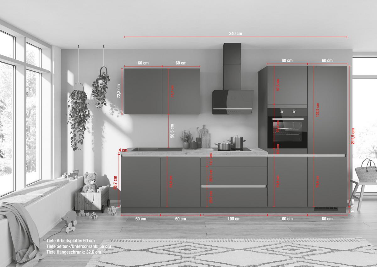 Küchenleerblock Ip3150 - Eichefarben/Graphitfarben, Design, Holzwerkstoff (340cm) - Impuls