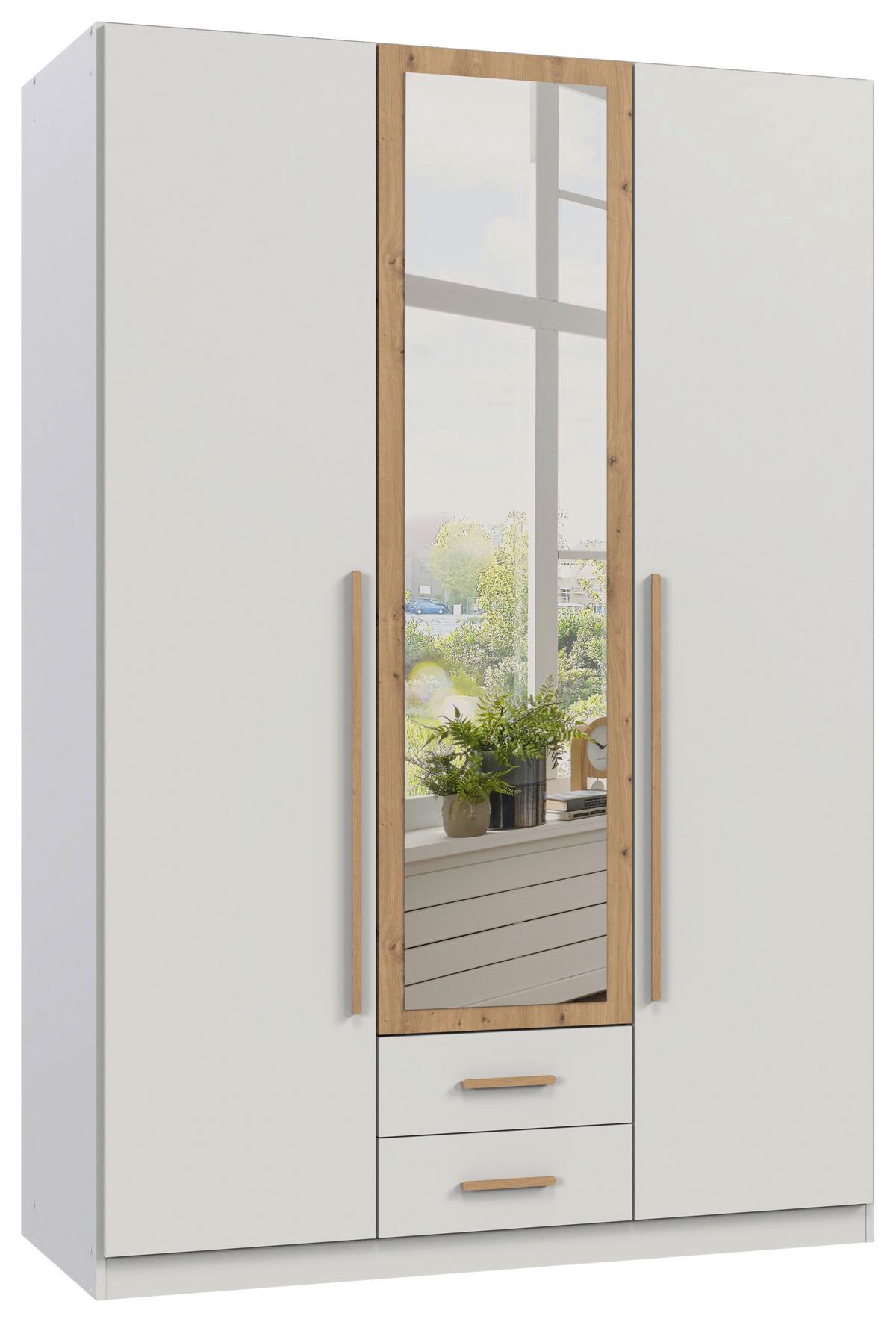 Šatní skříň MARBURG, šírka 135 cm - bílá/dub artisan, Konvenční, kompozitní dřevo/sklo (135/199/58cm) - Mömax