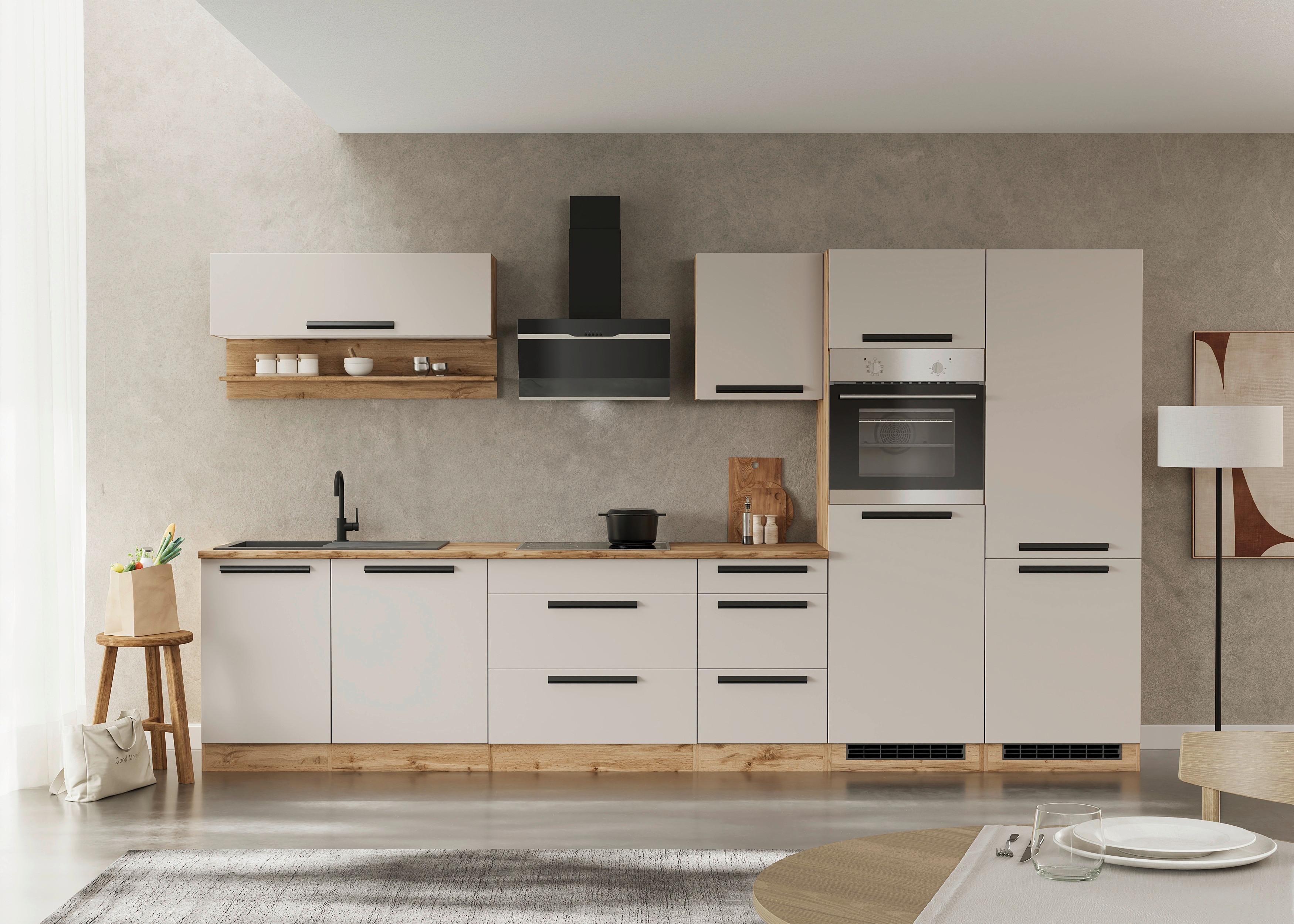 Küchenblock Aveiro Kaschmir/Eiche Wotan B: 360cm - Kaschmir/Eiche Wotan, Trend, Holzwerkstoff/Metall (360cm) - Held