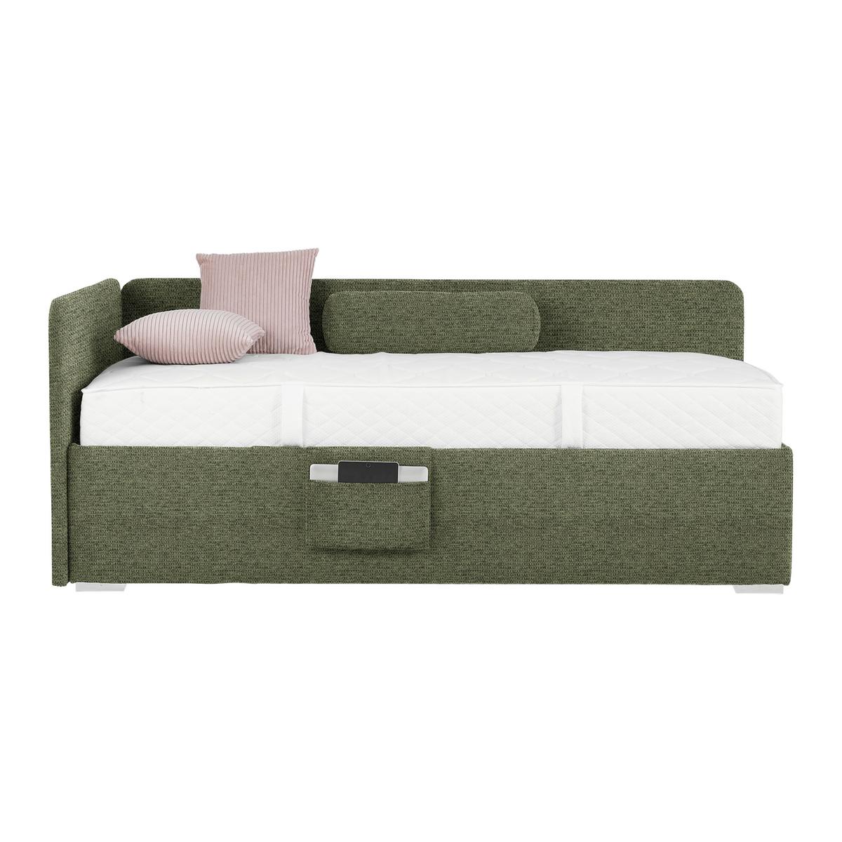 Posteľ Remi s bočnicami 140x200, poťah olivovozelený - olivovozelená/prírodná farba, Konventionell, drevo/textil (140/200cm)