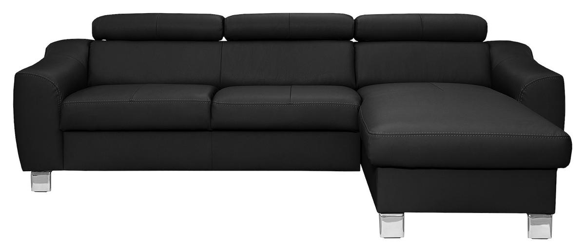 Ecksofa Aspen Lederlook Schwarz 242x176 cm - Chromfarben/Schwarz, Design, Leder/Textil (242/176cm) - Livetastic