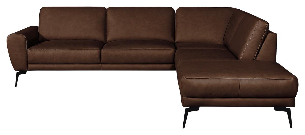 Ecksofa Spring Dunkelbraun S: 273x250 cm - Dunkelbraun/Schwarz, Design, Leder (273/250cm) - Livetastic