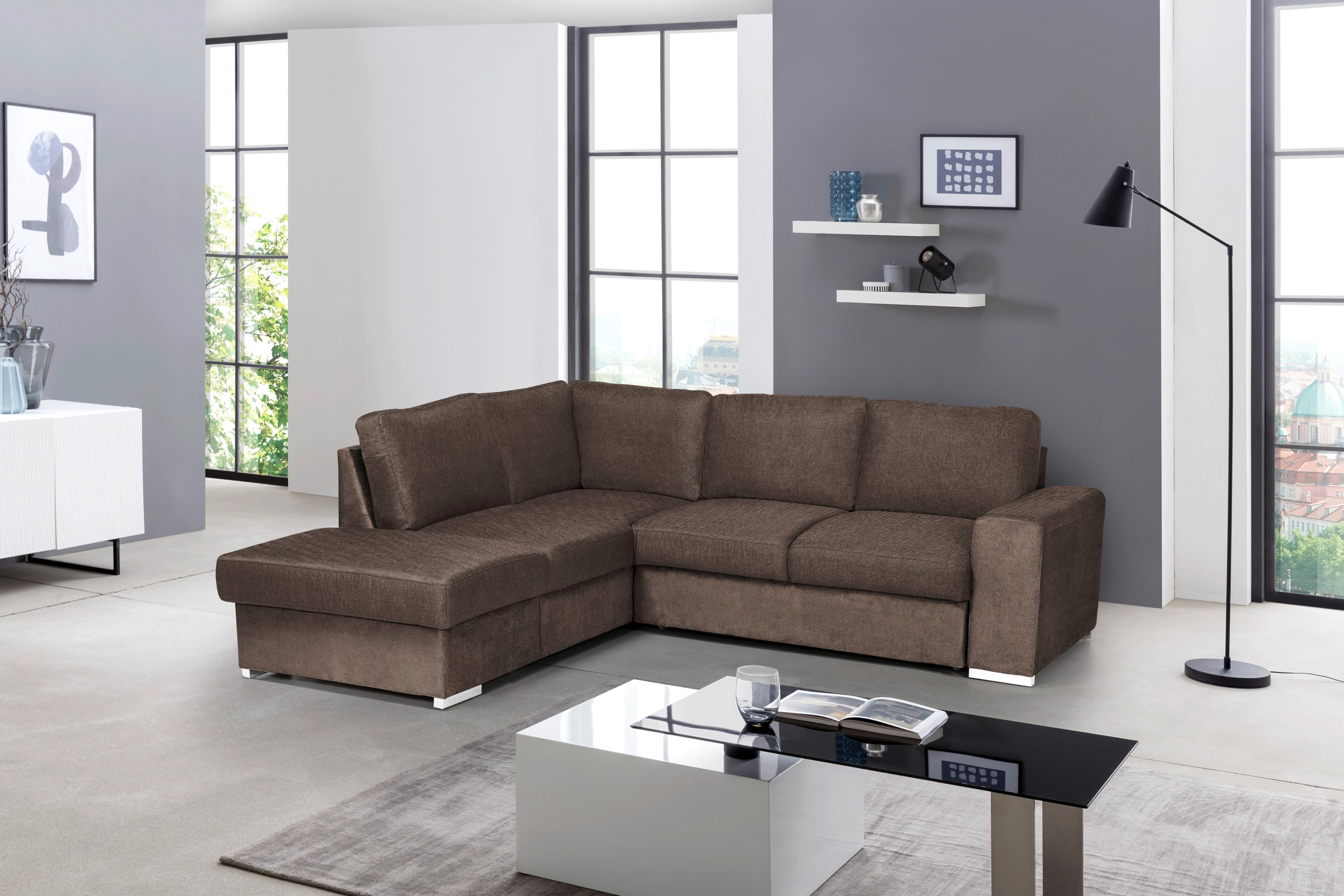 Rozkladacia Sedacia Súprava Eddi - Taupe, Ľavý Roh - sivohnedá/chrómová, Design, textil/plast (213/248cm) - MID.YOU