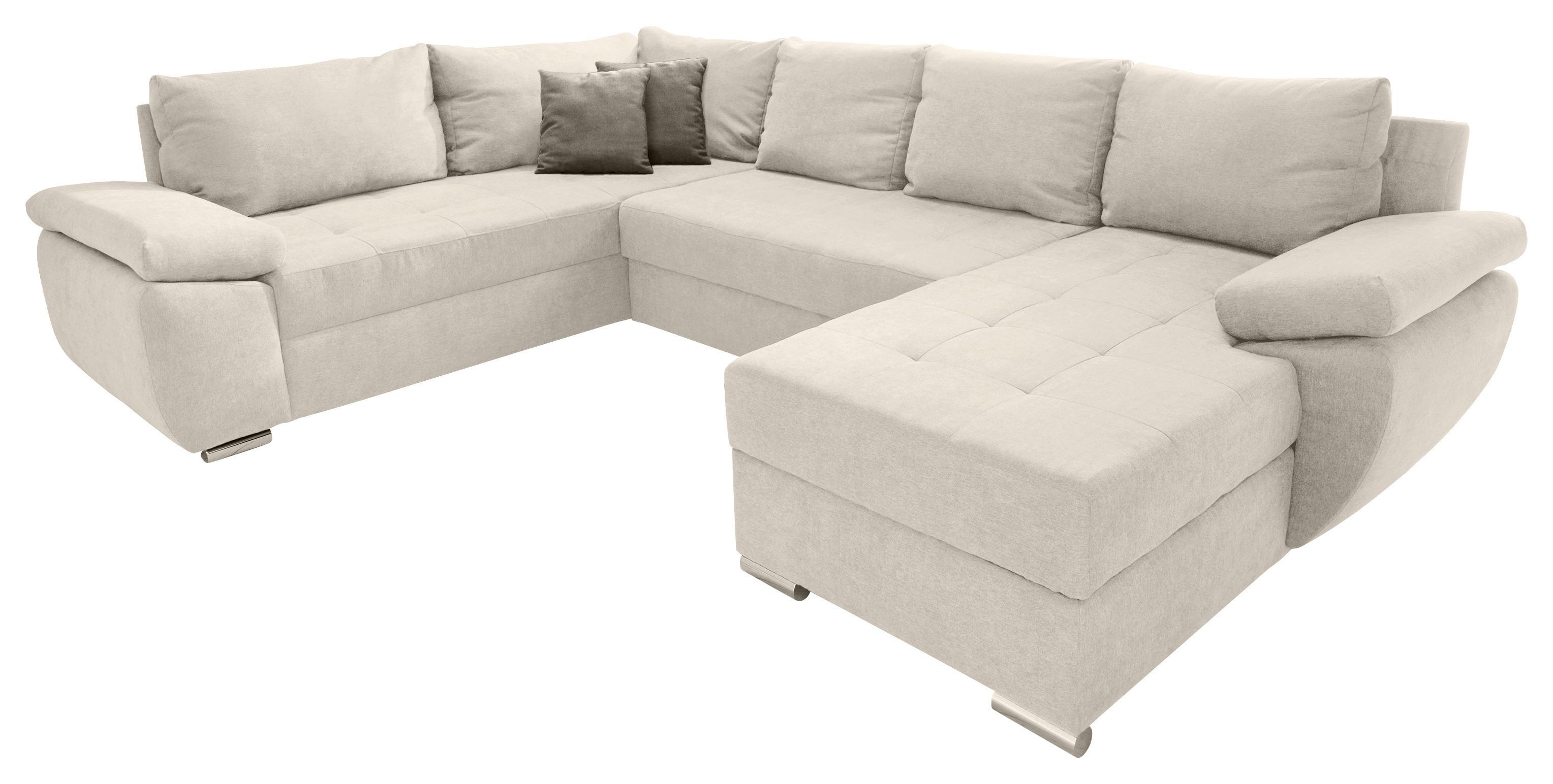 Wohnlandschaft Terana Mit Schlaffunktion, Creme - Chromfarben/Beige, KONVENTIONELL, Textil (219/305/157cm) - Livetastic