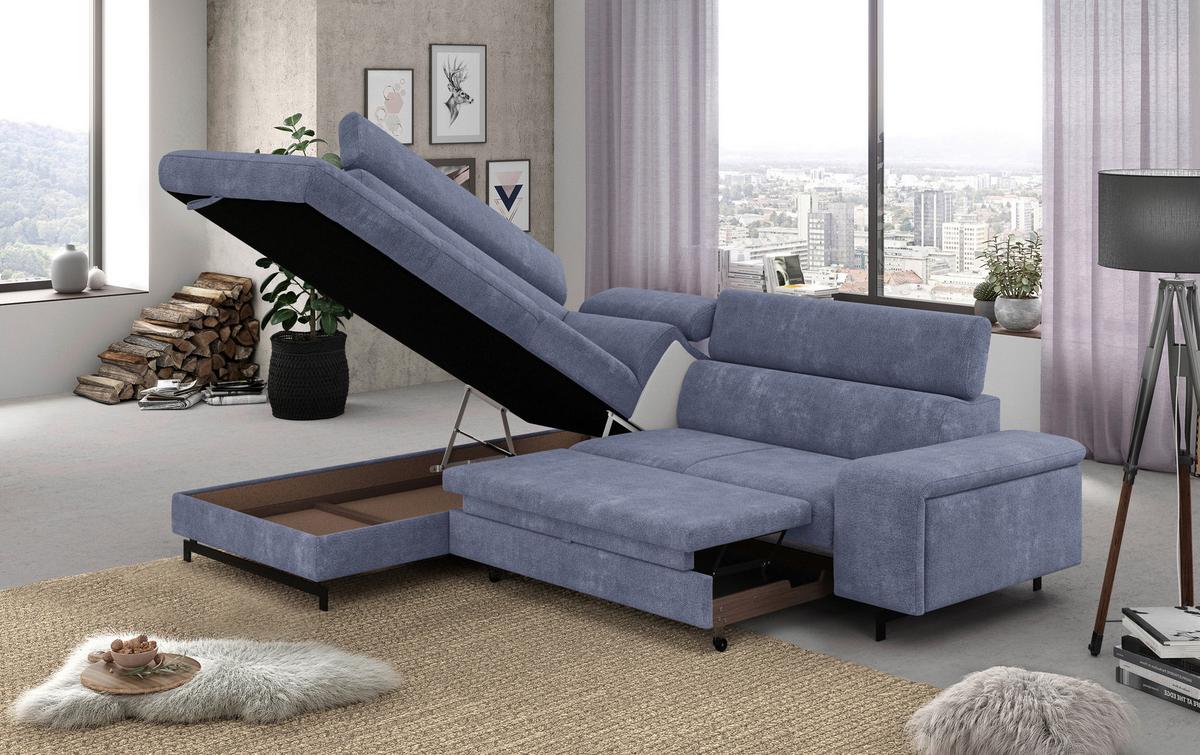 Ecksofa Emma - Blau/Schwarz, Textil (215/262cm) - MID.YOU