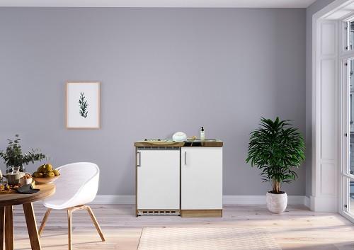 Miniküche mit Kühlschrank + Kochfeld 100 cm Weiß/Eiche - Edelstahlfarben/Eichefarben, MODERN, Holzwerkstoff/Metall (100cm) - Respekta