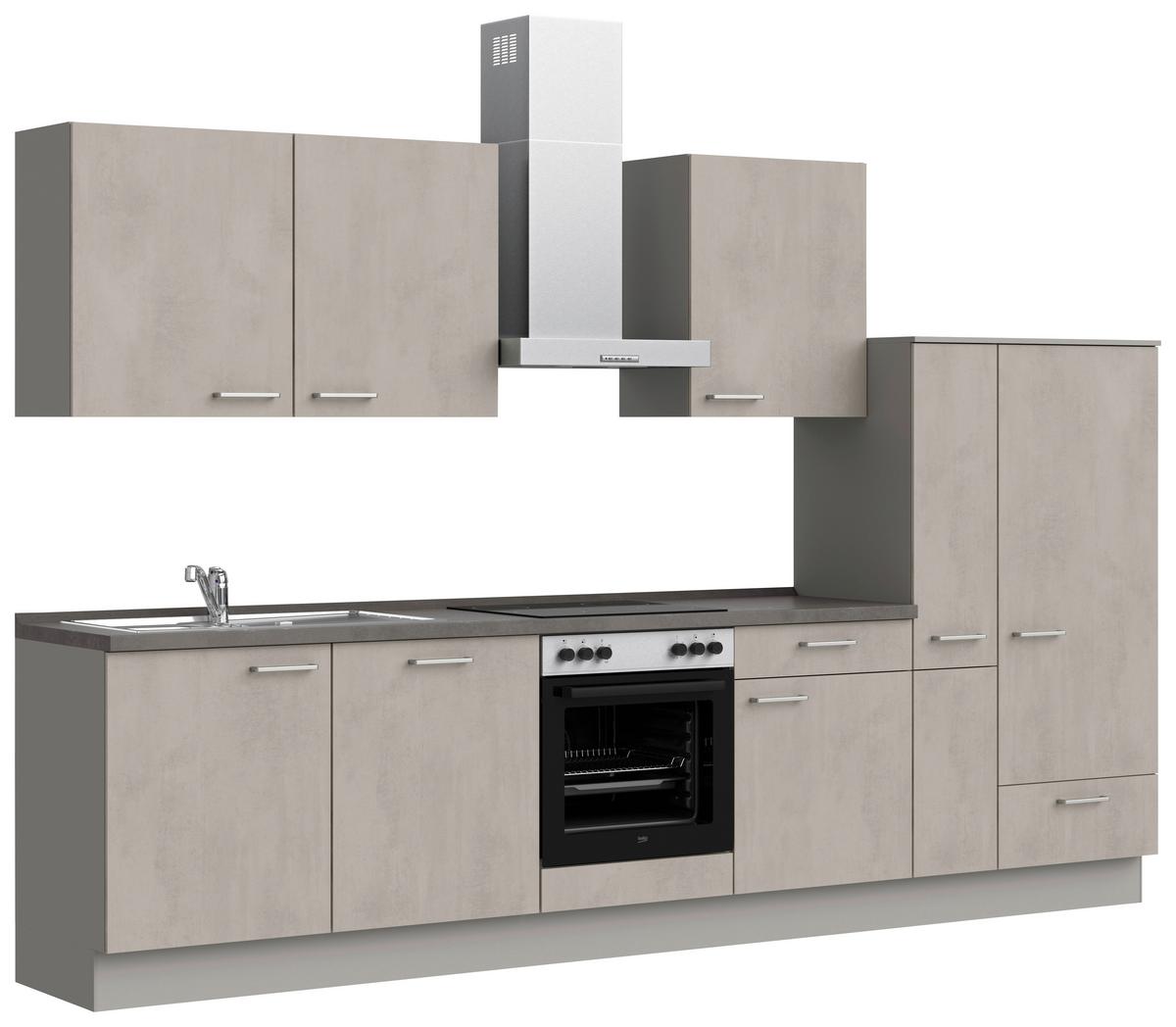 Kuchynská linka 330 cm, betónová sivá - sivá/farba ušľachtilej ocele, Modern, kov/kompozitné drevo (330cm) - Nobilia