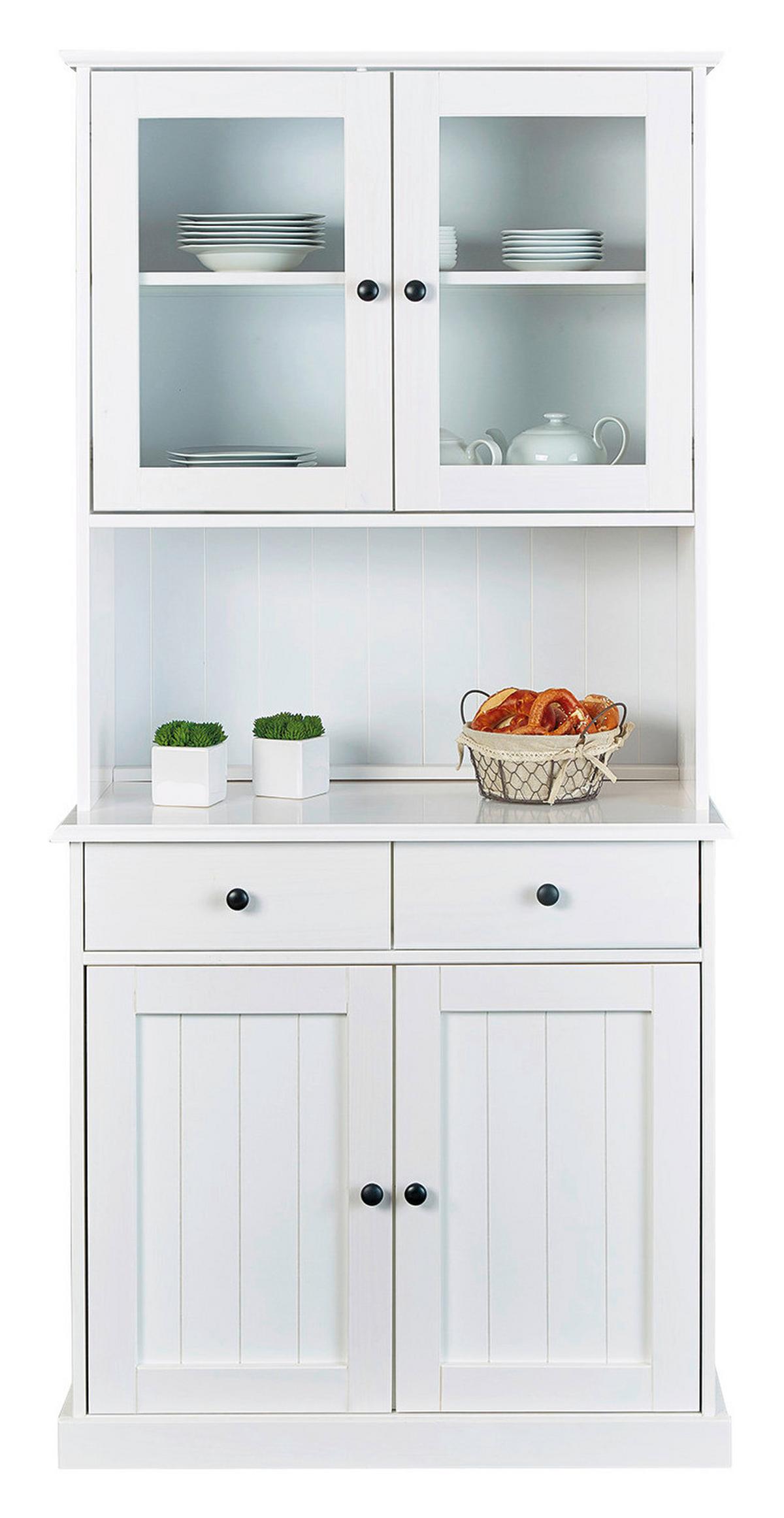 Kredenz Westerland B: 90 Cm Echtholz Weiß 4-Türig - Weiß, Basics, Glas/Holz (90/191/45cm) - MID.YOU