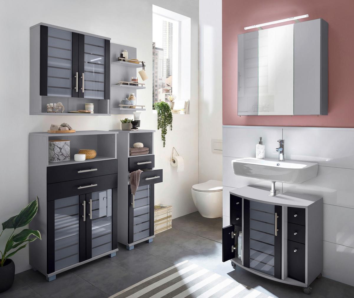 Badezimmerregal Niko Anthr./Silberfarben B: 30,3cm - Silberfarben, MODERN, Holzwerkstoff (30,3/70,2/17,5cm) - MID.YOU