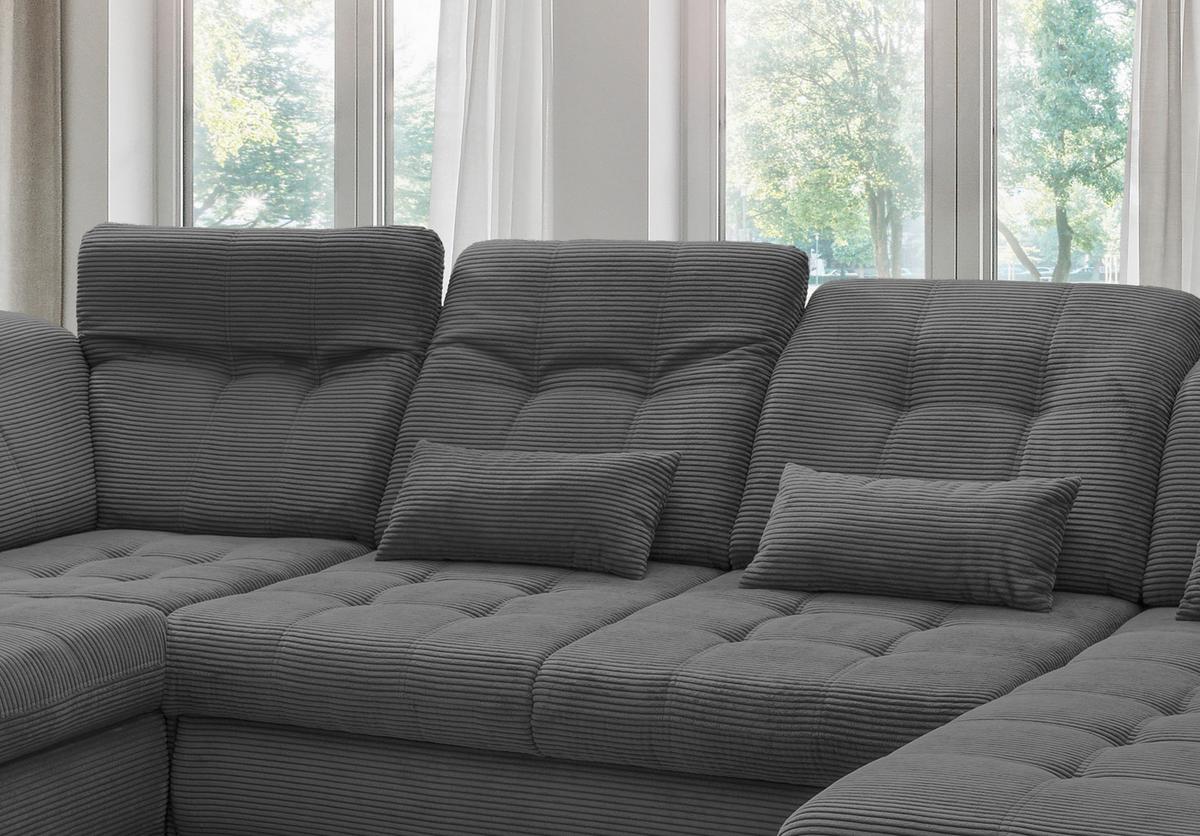 Wohnlandschaft mit Bettkasten Rigatti Grau B: 387 cm - Schwarz/Grau, MODERN, Textil (252/387/184cm) - Livetastic