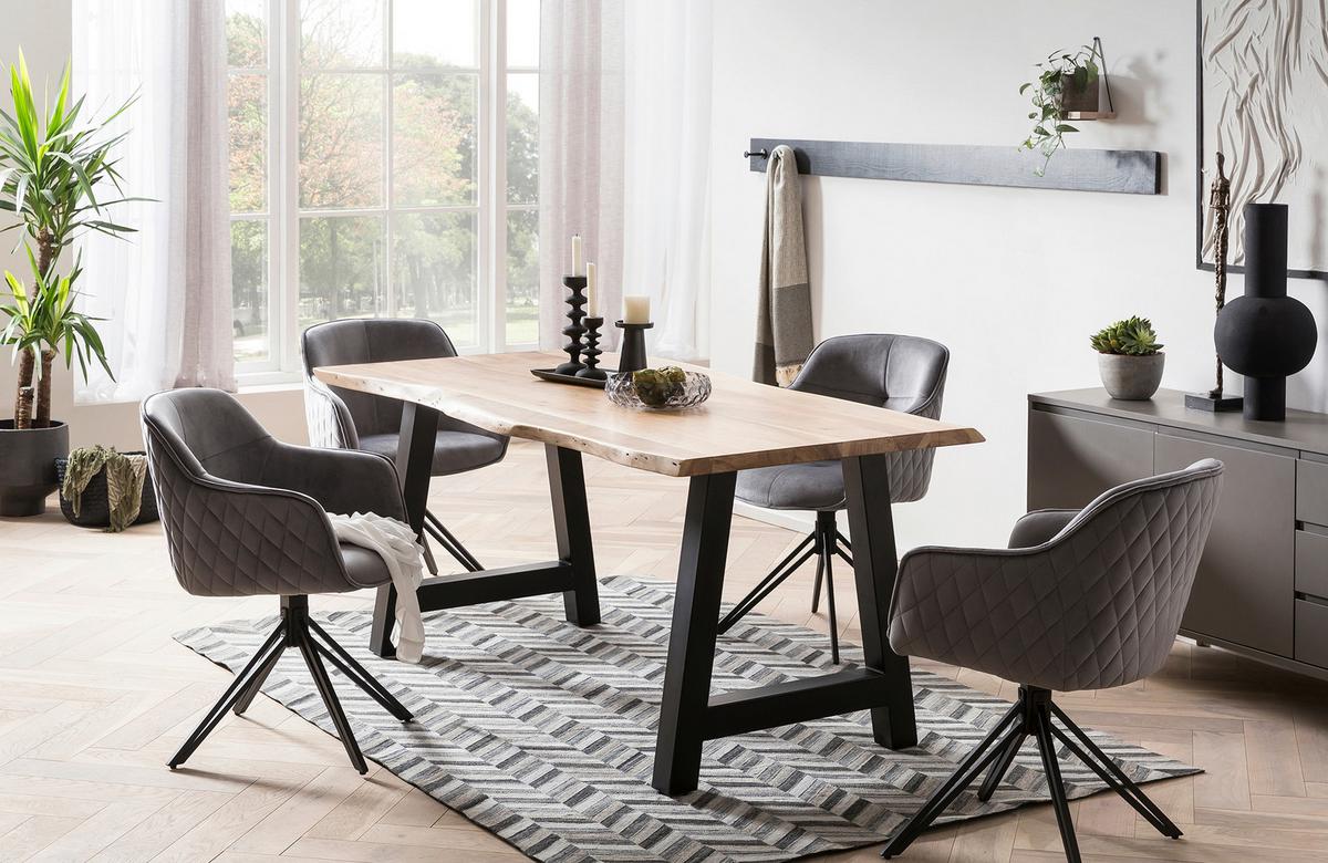 Esstisch Naturfarben/schwarz B: 140 Cm - Schwarz/Naturfarben, MODERN, Holz/Metall (140/80/76,5cm) - Livetastic