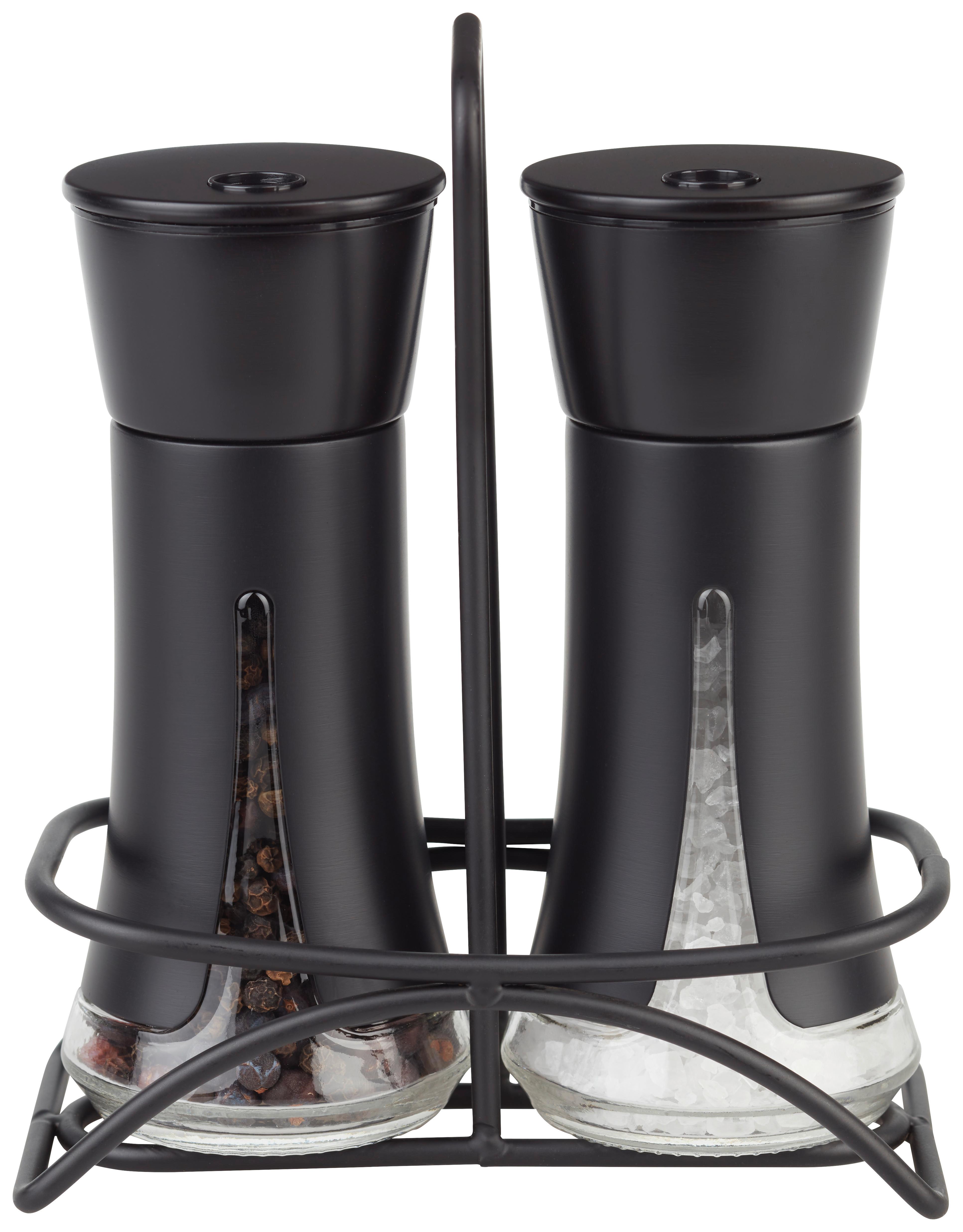 Soľnička A Korenička Aurelius, 3-Dielna - čierna, Moderný, kov/plast (13/14,5/7cm) - Premium Living