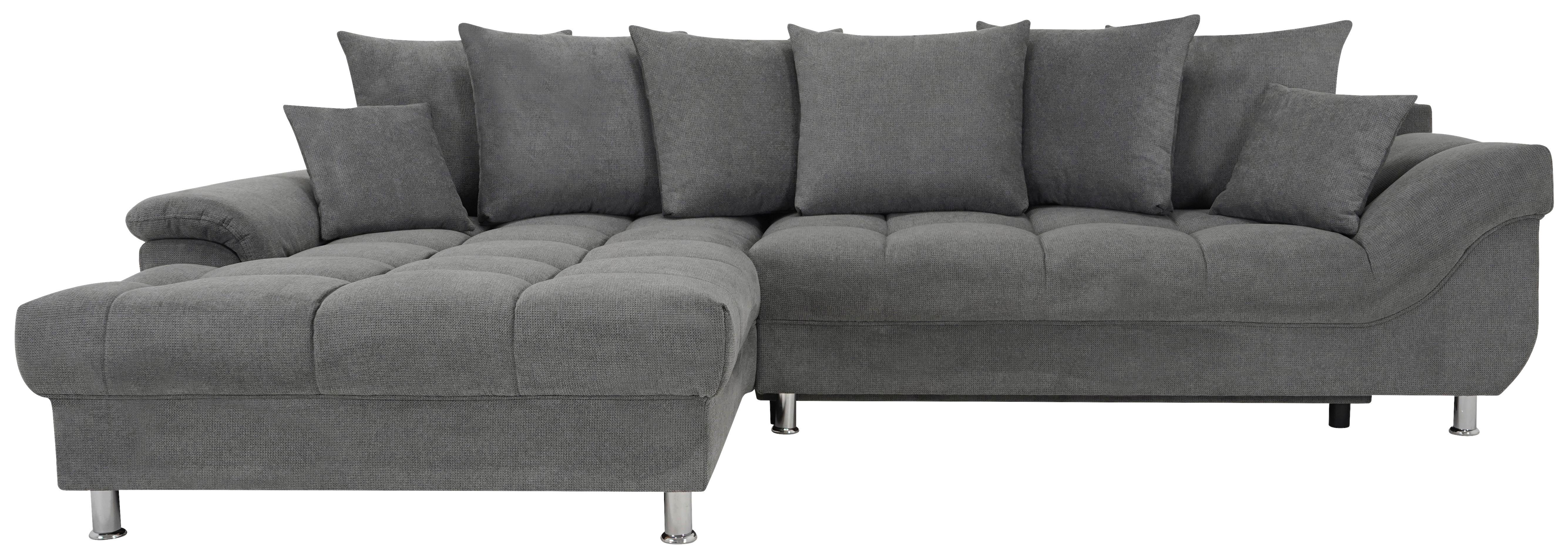 Rohová sedačka ERICE, ľavá, tmavosivá - sivá/chrómová, Design, textil/plast (198/312cm)