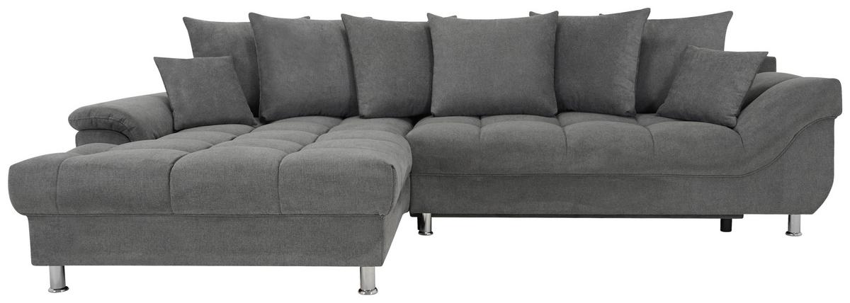 Rohová sedačka ERICE, ľavá, tmavosivá - sivá/chrómová, Design, textil/plast (198/312cm)
