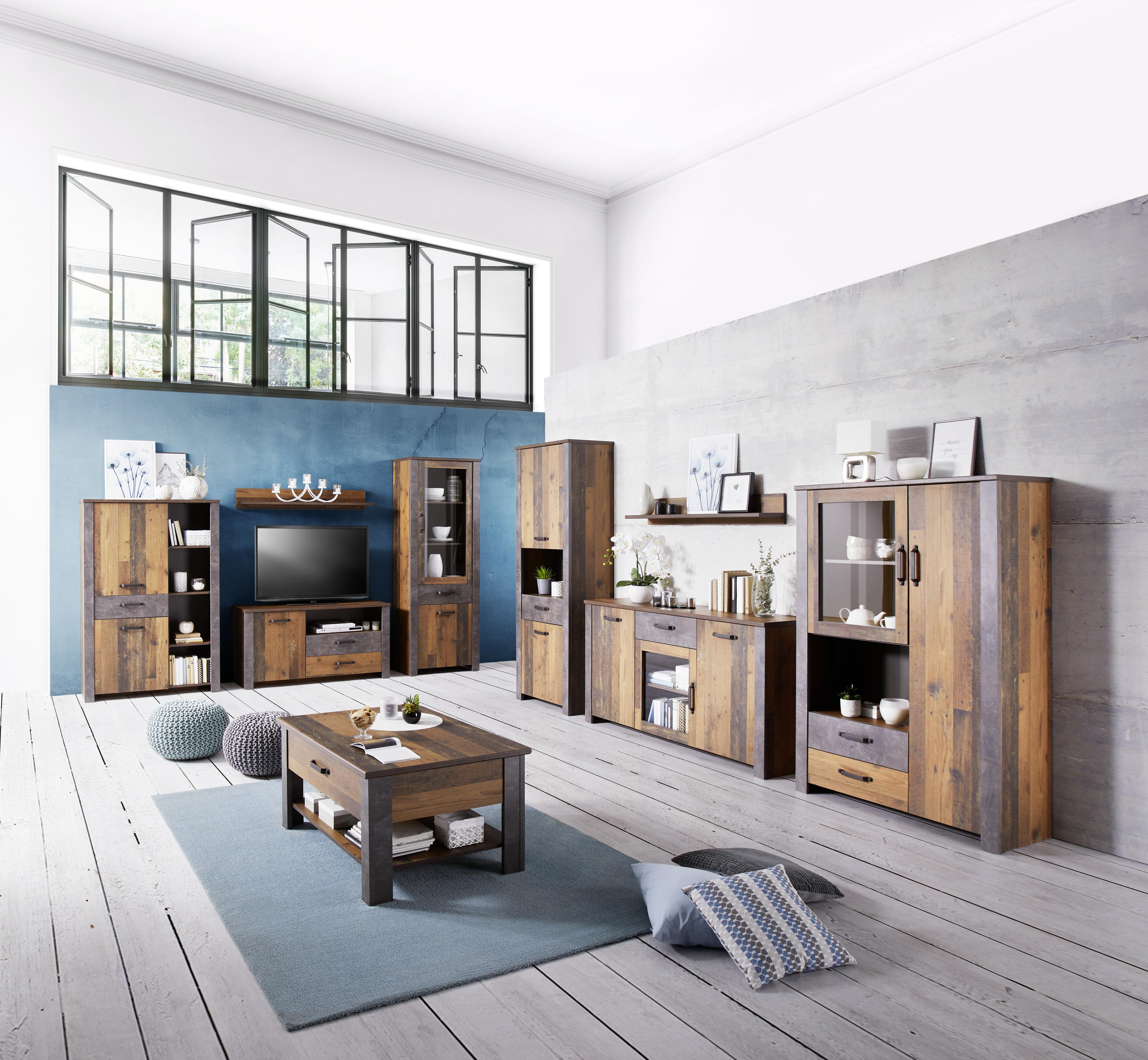 Sideboard Mit Glaselement B: 162 Cm Ontario, Old Style - Dunkelgrau/Eichefarben, Trend, Glas/Holzwerkstoff (162/86/41,5cm) - Ondega